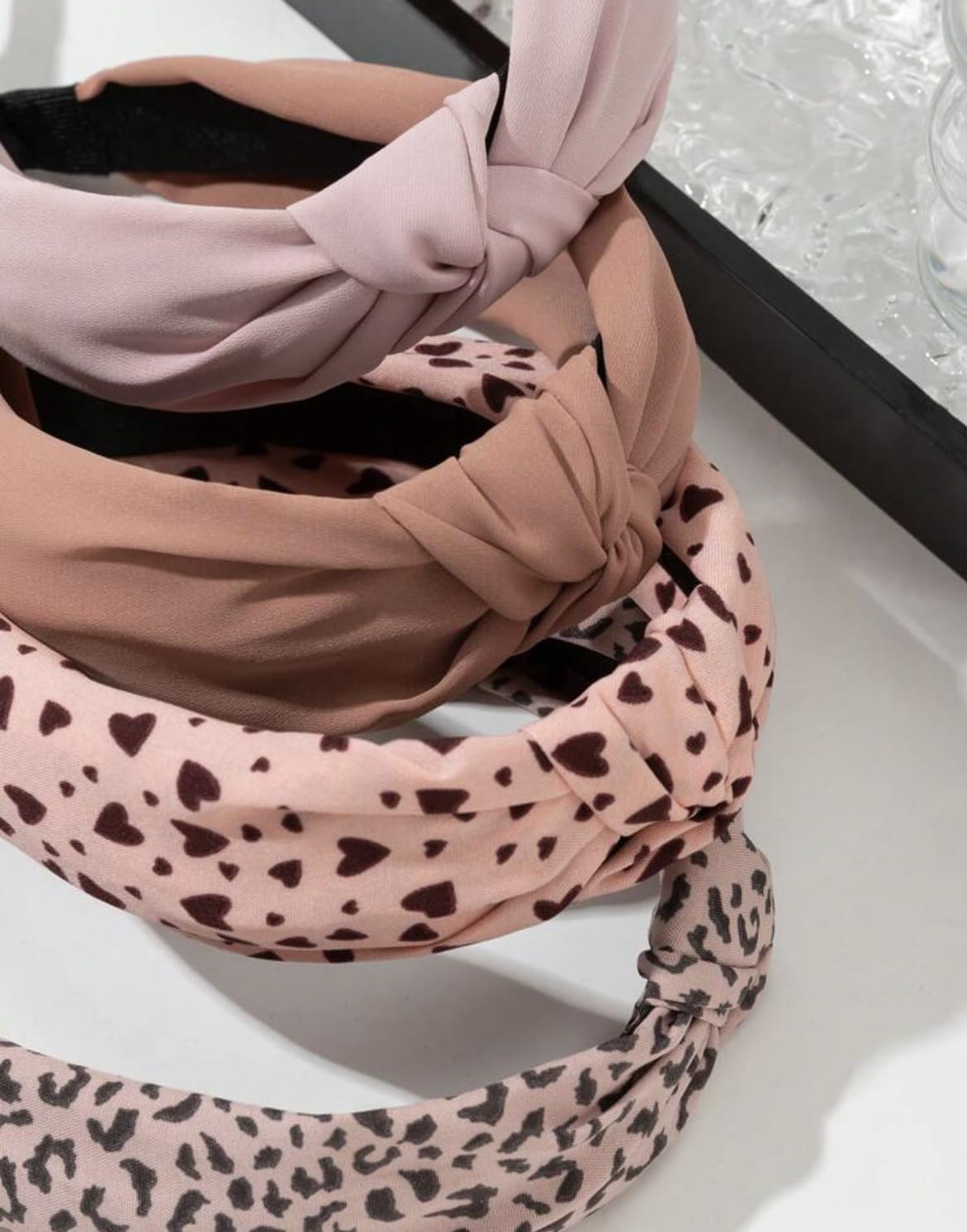 Knotted Headbands for Women Non Slip Fashion Women Headbands for Hair Cute Hairband for Women's Hair Wide Top Knot Hair Hoops for Girls Black White Leopard Head Band Trendy Hair Accessories for Women