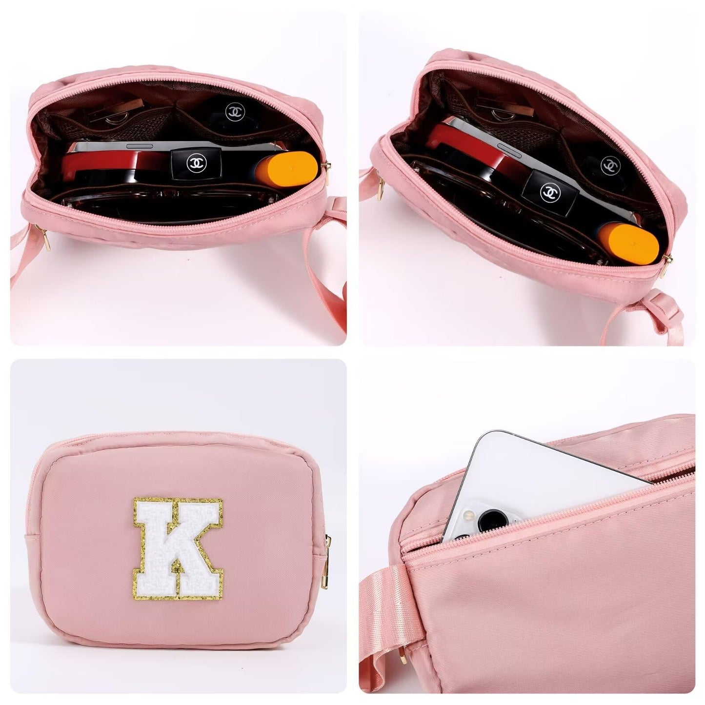 Initial Belt Bag - Crossbody Bags Women - Fanny Packs for Women Cross Body Bag White Small Waist Packs Travel Everywhere Belt Bag Monogram Crossbody Bag M