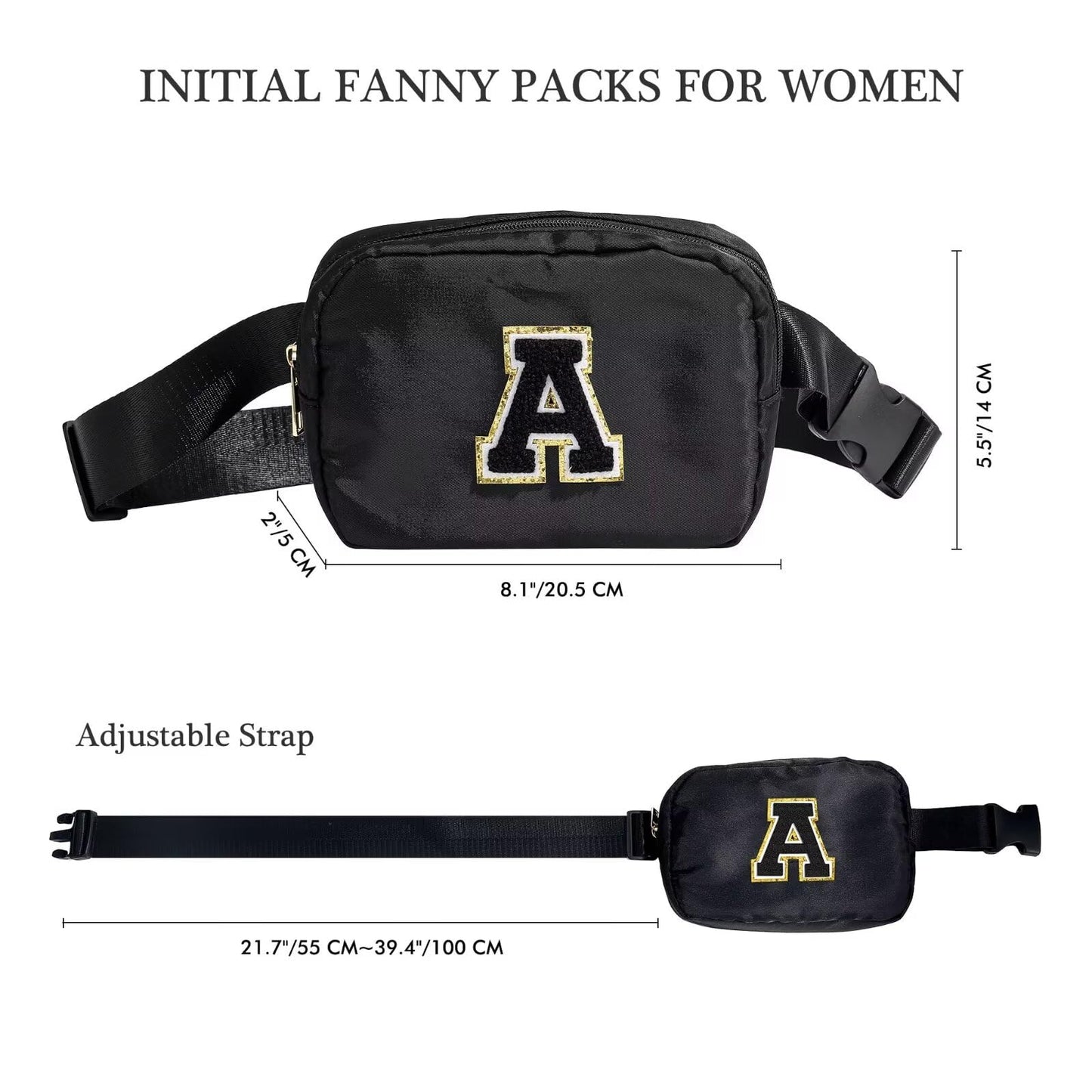 Initial Belt Bag - Crossbody Bags Women - Fanny Packs for Women Cross Body Bag White Small Waist Packs Travel Everywhere Belt Bag Monogram Crossbody Bag M