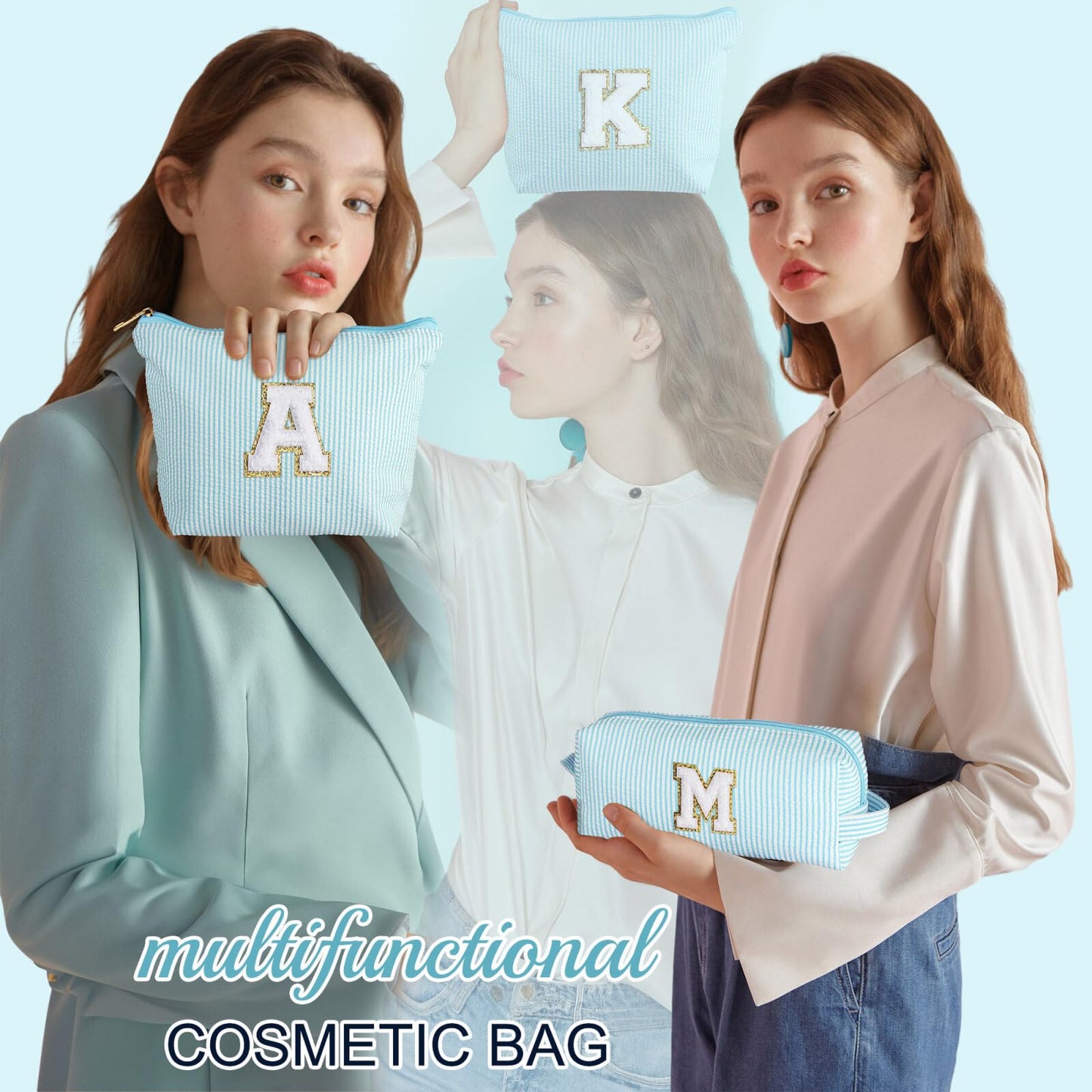 Initial Makeup Bag, Makeup Bag Travel Cosmetic Bag Cute Makeup Bag Personalized Engagement Bridesmaid Best Friend Birthday Gifts for Women Hostess Gifts for Her Friend Female Preppy Stuff M