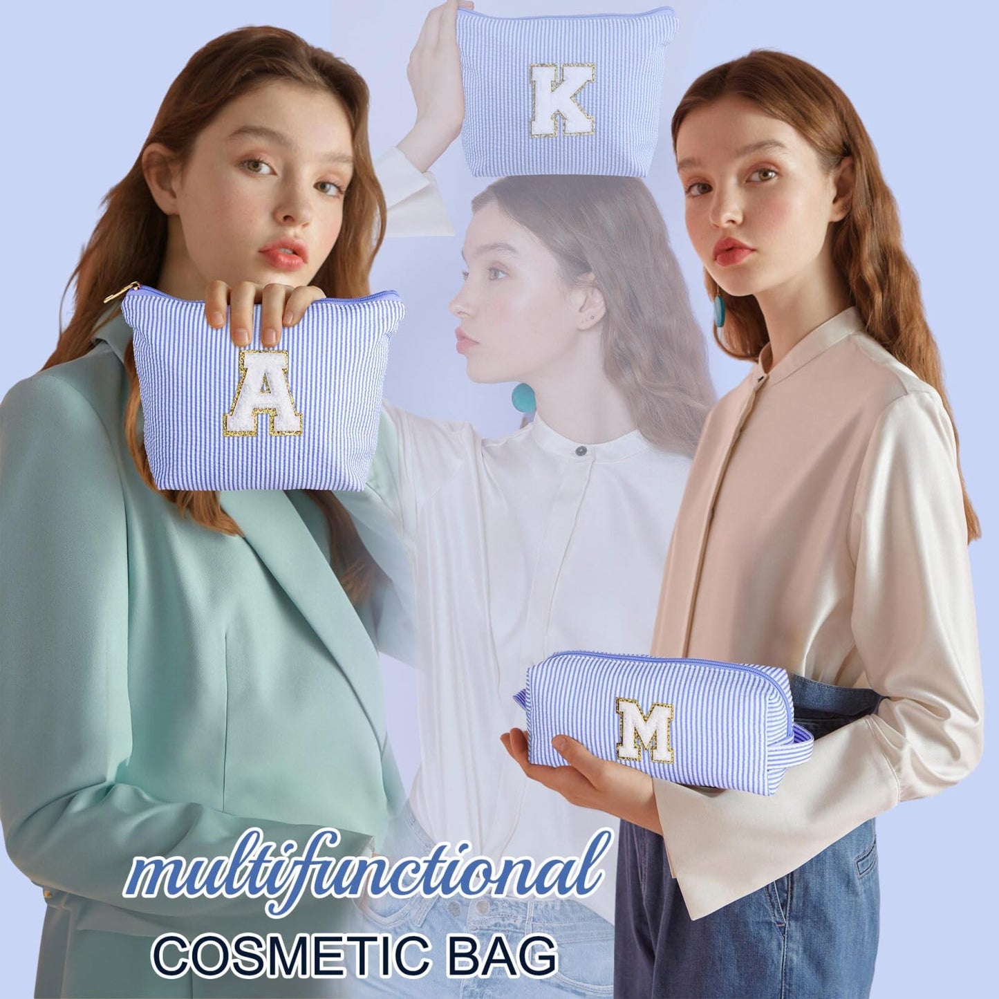 Initial Makeup Bag, Makeup Bag Travel Cosmetic Bag Cute Makeup Bag Personalized Engagement Bridesmaid Best Friend Birthday Gifts for Women Hostess Gifts for Her Friend Female Preppy Stuff M