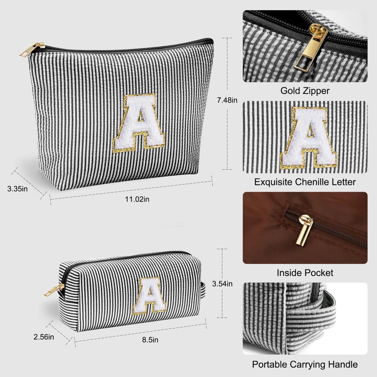 Initial Makeup Bag, Makeup Bag Travel Cosmetic Bag Cute Makeup Bag Personalized Engagement Bridesmaid Best Friend Birthday Gifts for Women Hostess Gifts for Her Friend Female Preppy Stuff M