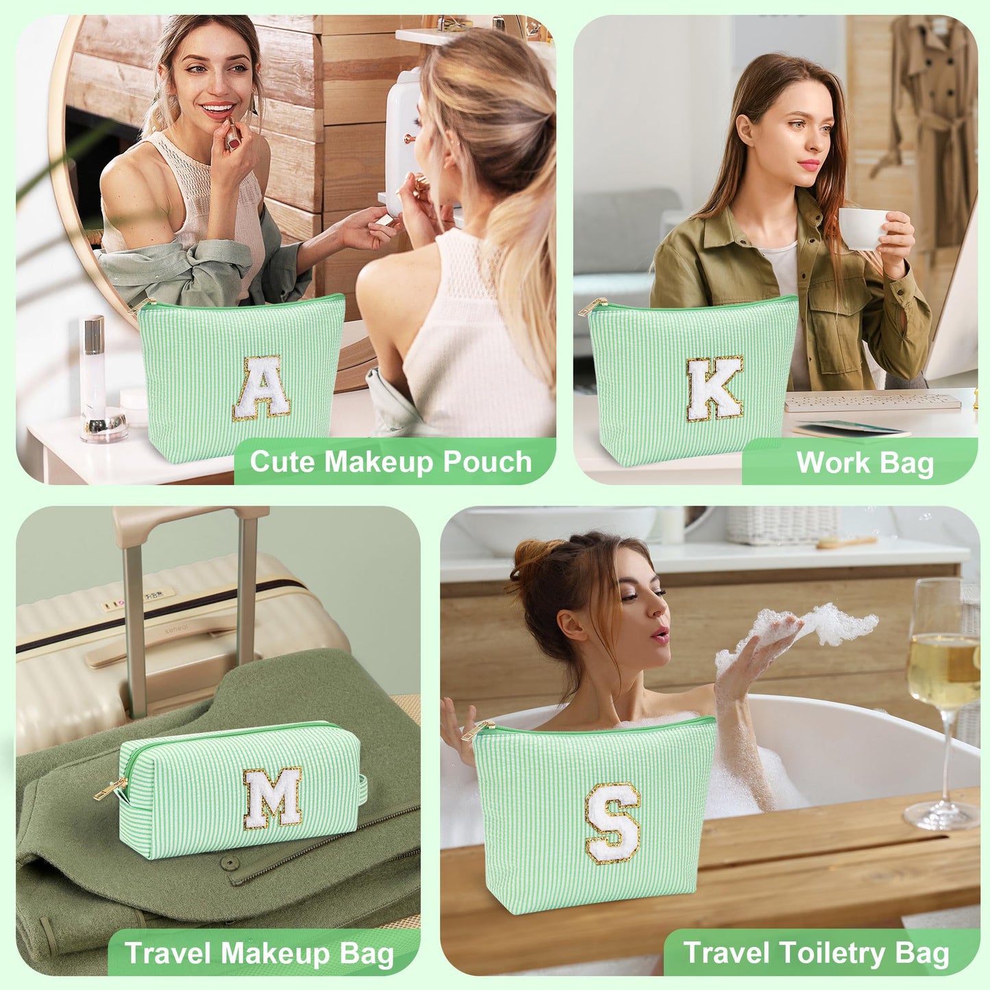 Initial Makeup Bag, Makeup Bag Travel Cosmetic Bag Cute Makeup Bag Personalized Engagement Bridesmaid Best Friend Birthday Gifts for Women Hostess Gifts for Her Friend Female Preppy Stuff M