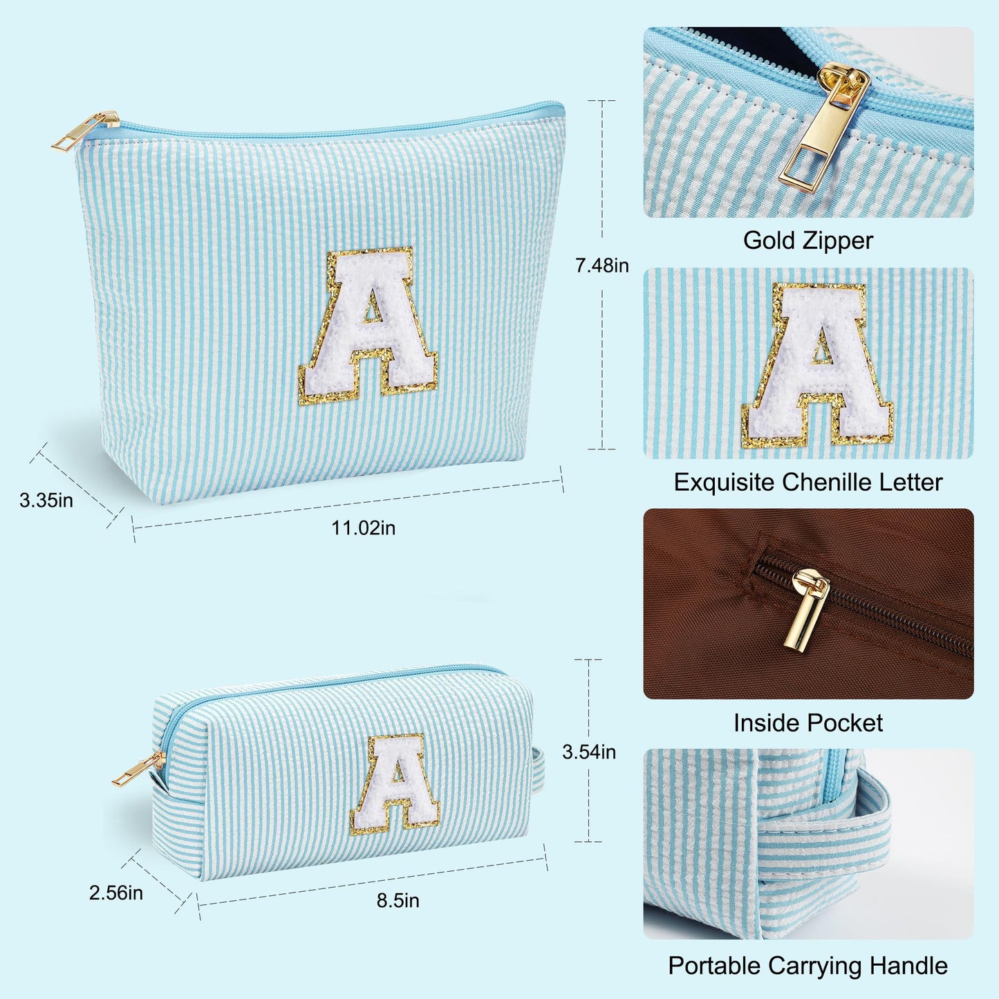 Initial Makeup Bag, Makeup Bag Travel Cosmetic Bag Cute Makeup Bag Personalized Engagement Bridesmaid Best Friend Birthday Gifts for Women Hostess Gifts for Her Friend Female Preppy Stuff M