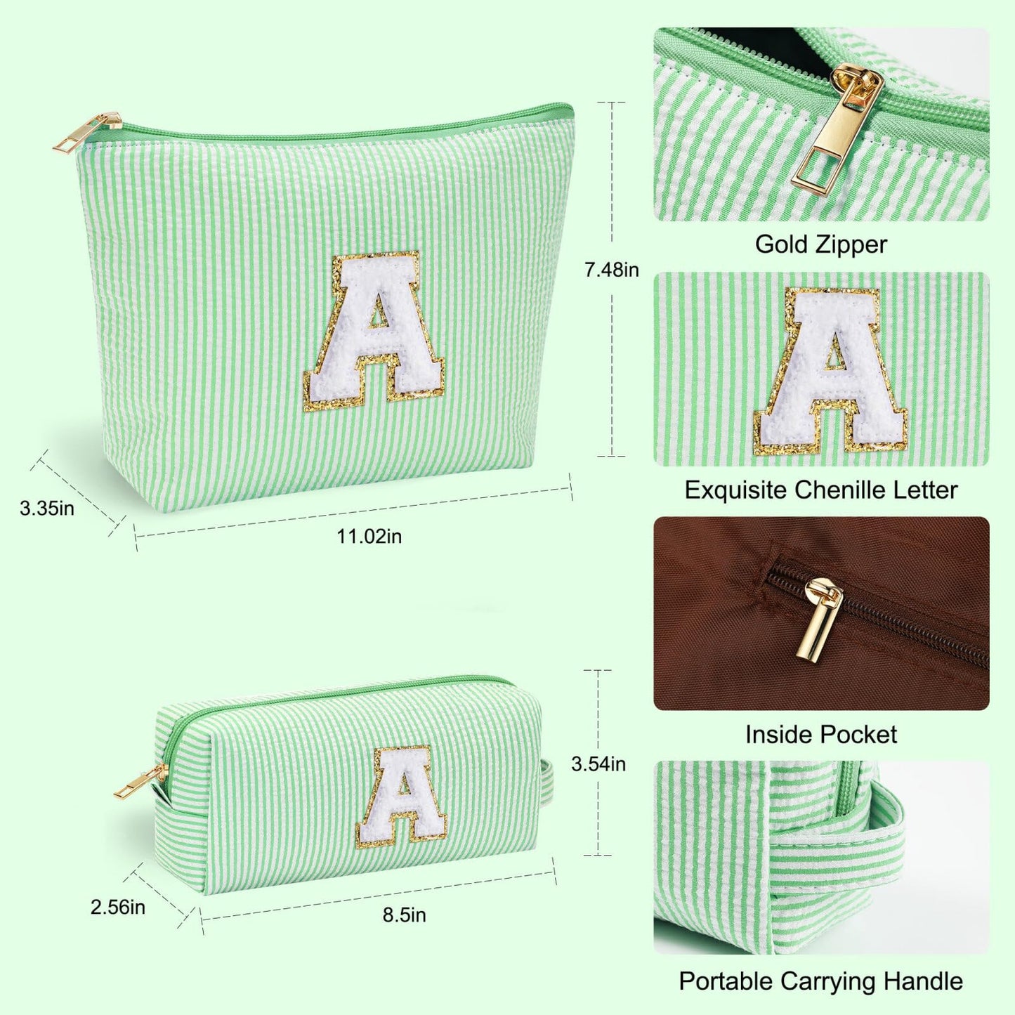 Initial Makeup Bag, Makeup Bag Travel Cosmetic Bag Cute Makeup Bag Personalized Engagement Bridesmaid Best Friend Birthday Gifts for Women Hostess Gifts for Her Friend Female Preppy Stuff M