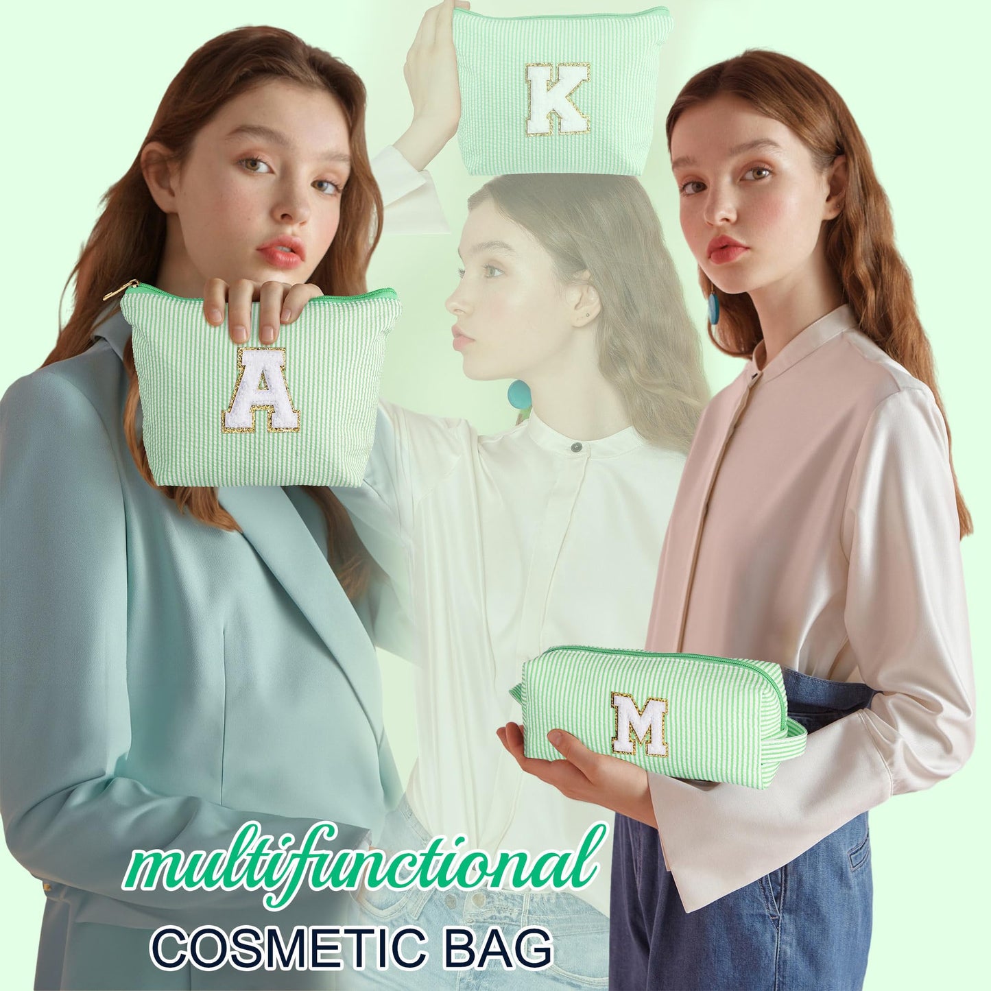 Initial Makeup Bag, Makeup Bag Travel Cosmetic Bag Cute Makeup Bag Personalized Engagement Bridesmaid Best Friend Birthday Gifts for Women Hostess Gifts for Her Friend Female Preppy Stuff M