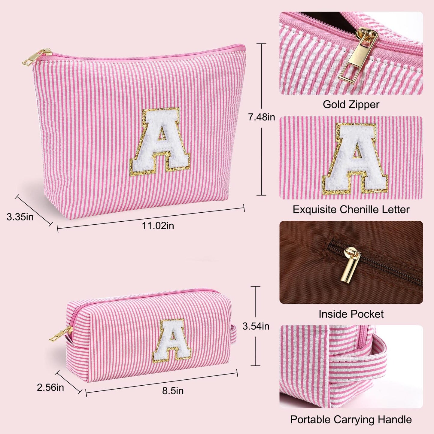 Initial Makeup Bag, Makeup Bag Travel Cosmetic Bag Cute Makeup Bag Personalized Engagement Bridesmaid Best Friend Birthday Gifts for Women Hostess Gifts for Her Friend Female Preppy Stuff M