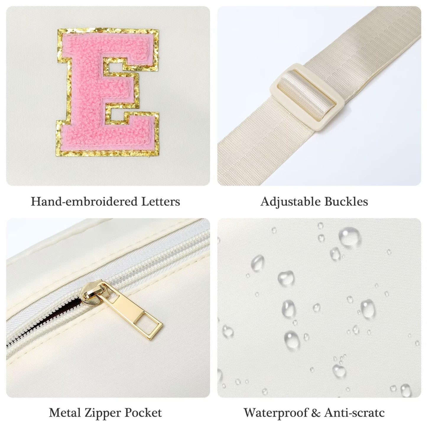 Initial Belt Bag - Crossbody Bags Women - Fanny Packs for Women Cross Body Bag White Small Waist Packs Travel Everywhere Belt Bag Monogram Crossbody Bag M
