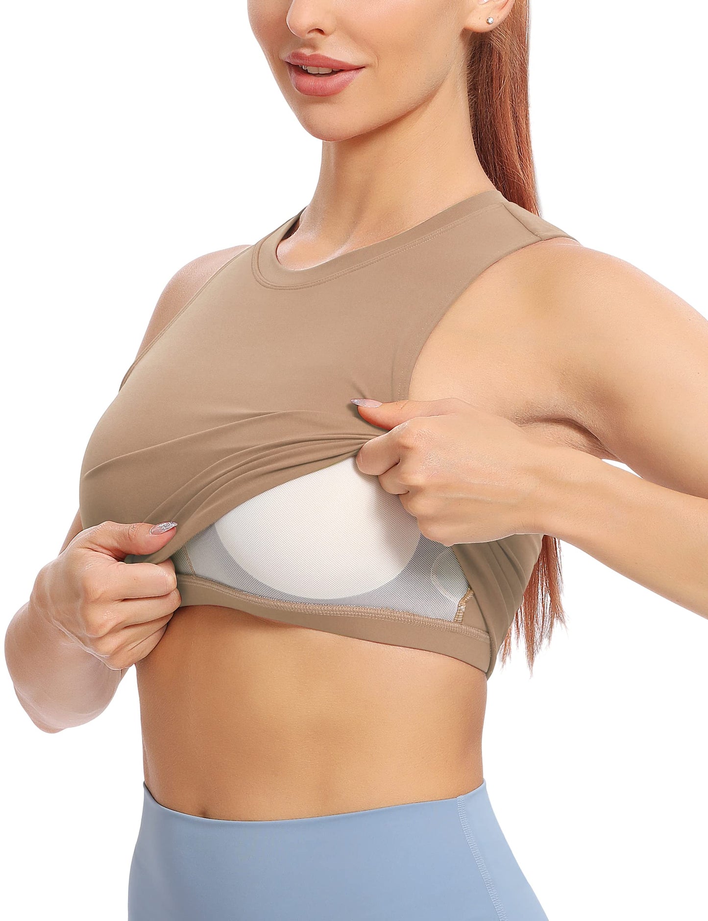 Natural Feelings Nudi Sports Bras for Women Removable Padded Yoga Tank Tops Sleeveless Fitness Workout Crop Tops