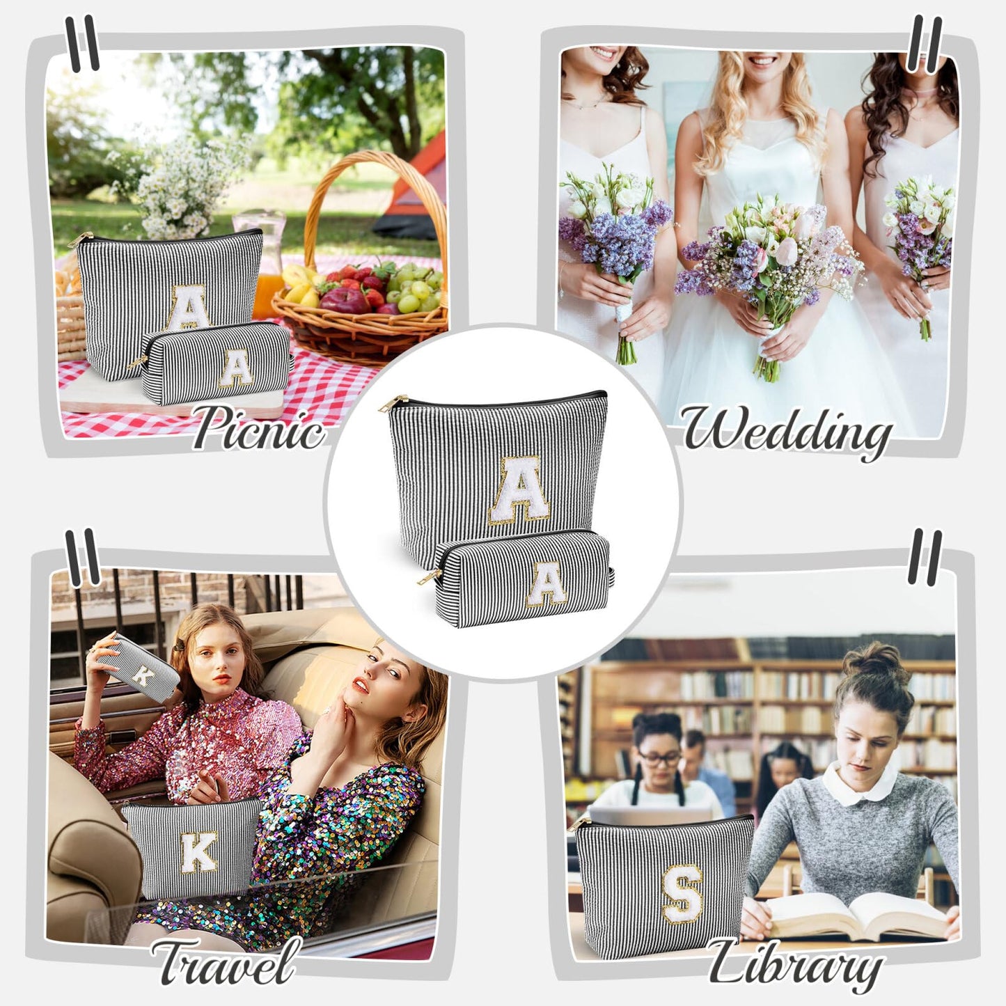 Initial Makeup Bag, Makeup Bag Travel Cosmetic Bag Cute Makeup Bag Personalized Engagement Bridesmaid Best Friend Birthday Gifts for Women Hostess Gifts for Her Friend Female Preppy Stuff M