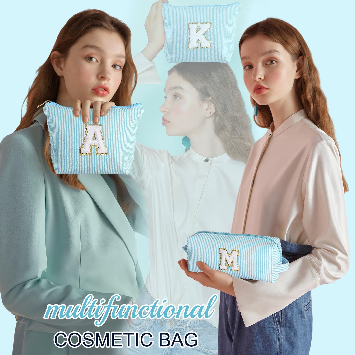 Initial Makeup Bag, Makeup Bag Travel Cosmetic Bag Cute Makeup Bag Personalized Engagement Bridesmaid Best Friend Birthday Gifts for Women Hostess Gifts for Her Friend Female Preppy Stuff M