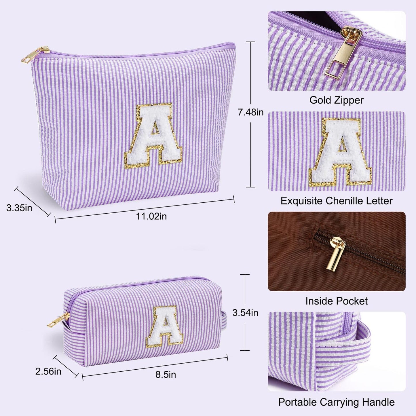Initial Makeup Bag, Makeup Bag Travel Cosmetic Bag Cute Makeup Bag Personalized Engagement Bridesmaid Best Friend Birthday Gifts for Women Hostess Gifts for Her Friend Female Preppy Stuff M