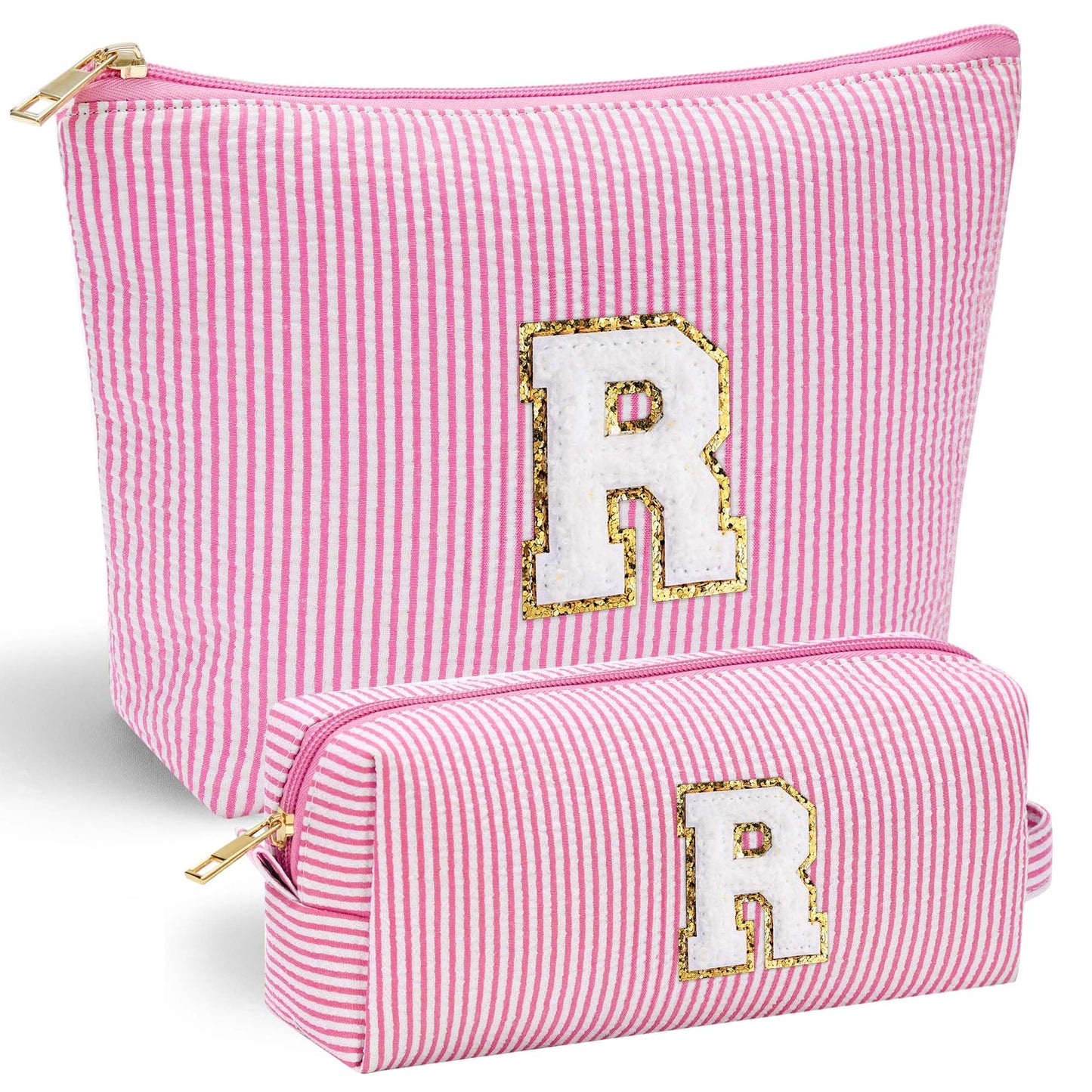 Initial Makeup Bag, Makeup Bag Travel Cosmetic Bag Cute Makeup Bag Personalized Engagement Bridesmaid Best Friend Birthday Gifts for Women Hostess Gifts for Her Friend Female Preppy Stuff M