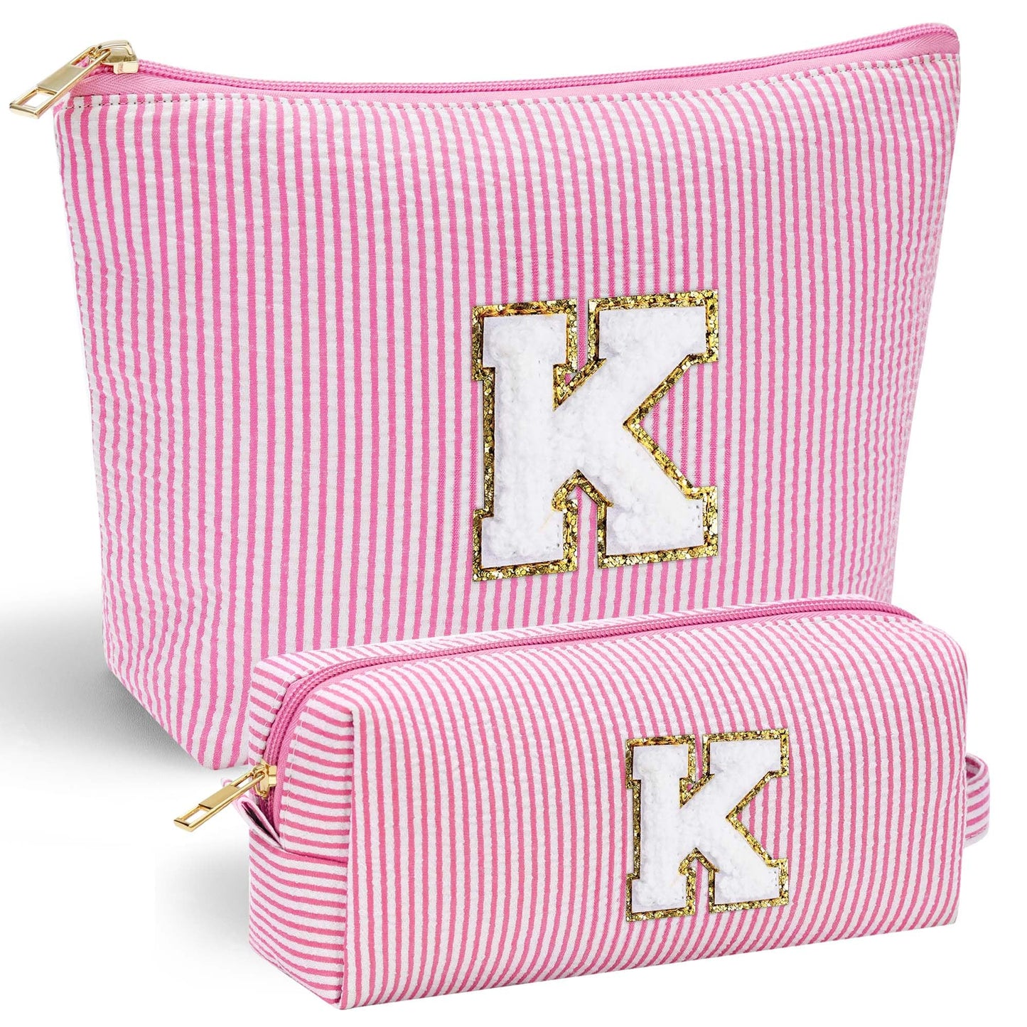Initial Makeup Bag, Makeup Bag Travel Cosmetic Bag Cute Makeup Bag Personalized Engagement Bridesmaid Best Friend Birthday Gifts for Women Hostess Gifts for Her Friend Female Preppy Stuff M