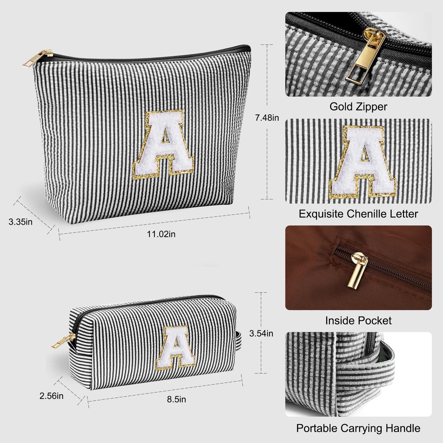 Initial Makeup Bag, Makeup Bag Travel Cosmetic Bag Cute Makeup Bag Personalized Engagement Bridesmaid Best Friend Birthday Gifts for Women Hostess Gifts for Her Friend Female Preppy Stuff M