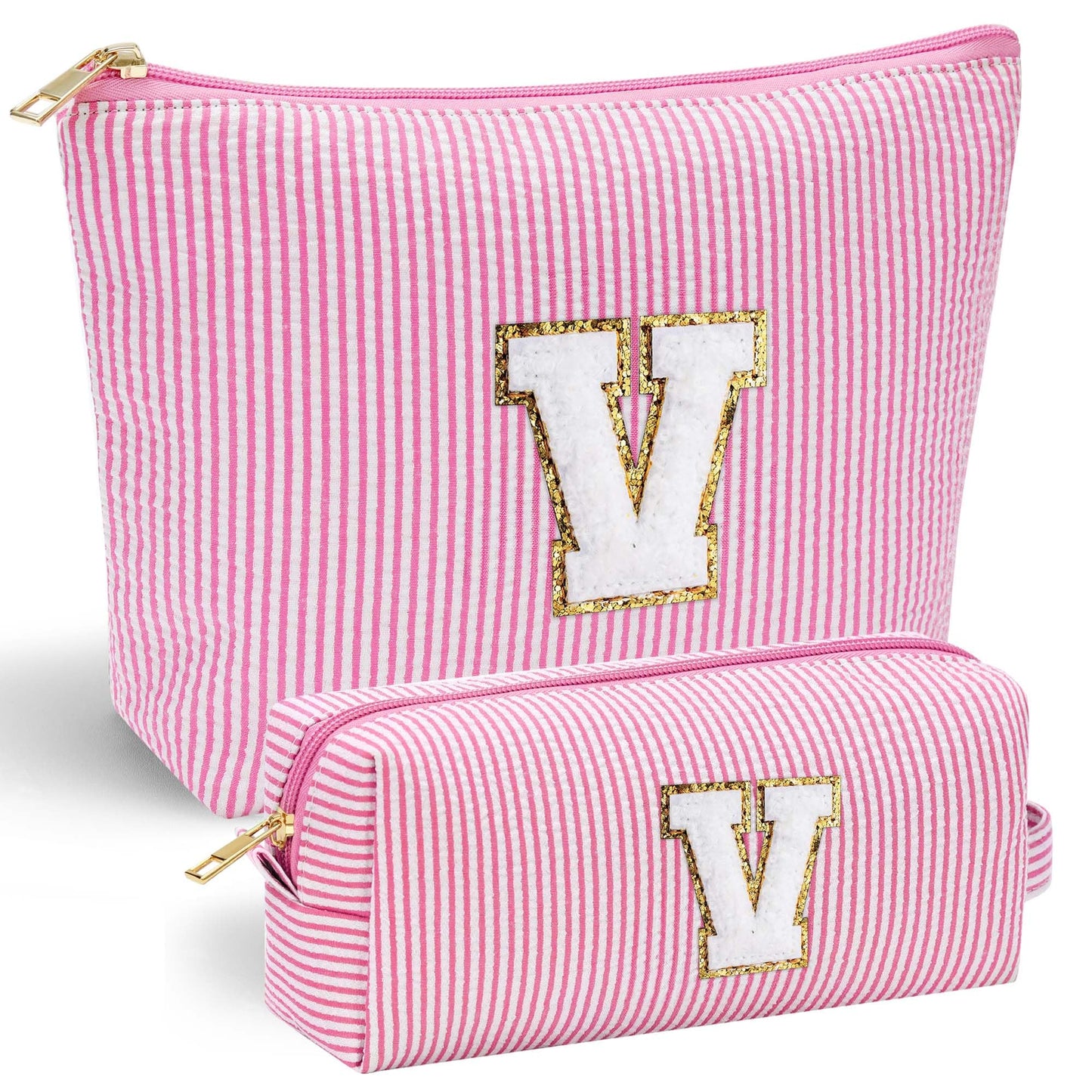 Initial Makeup Bag, Makeup Bag Travel Cosmetic Bag Cute Makeup Bag Personalized Engagement Bridesmaid Best Friend Birthday Gifts for Women Hostess Gifts for Her Friend Female Preppy Stuff M