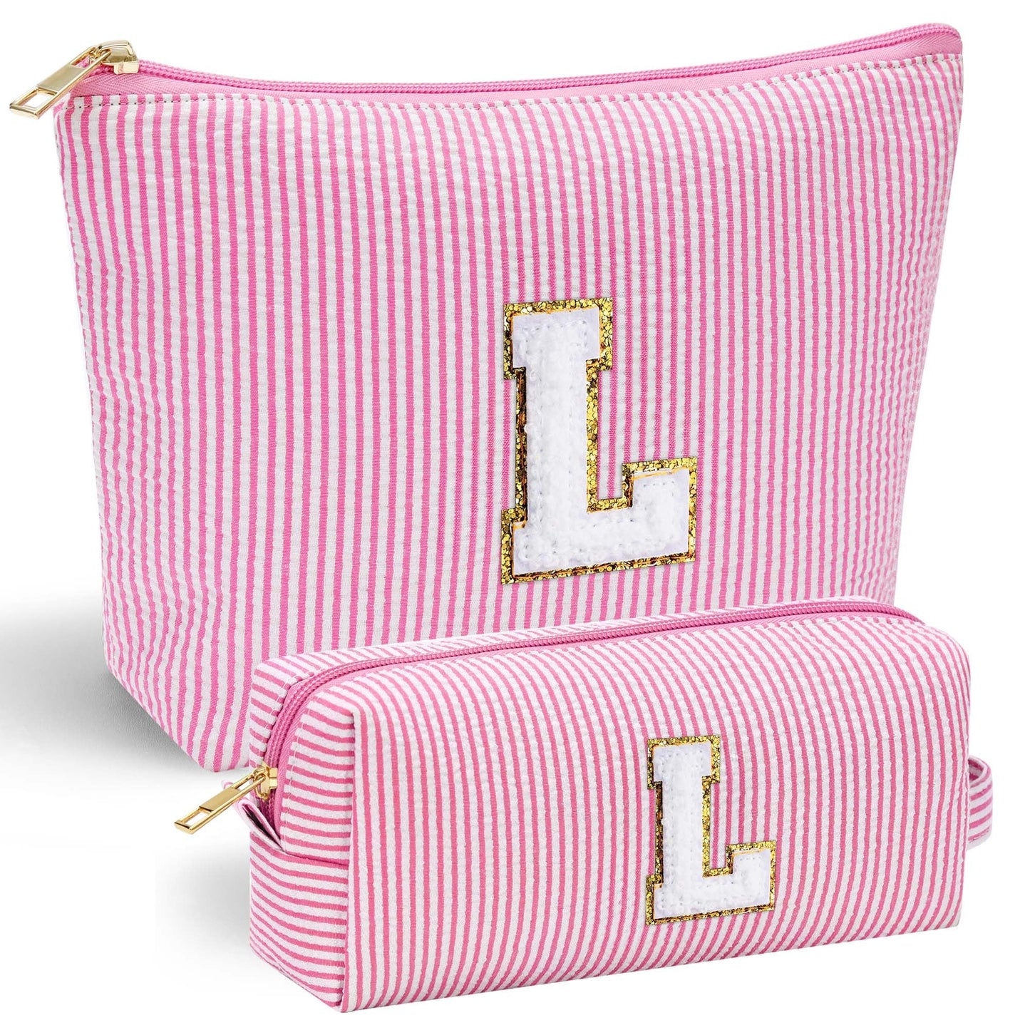 Initial Makeup Bag, Makeup Bag Travel Cosmetic Bag Cute Makeup Bag Personalized Engagement Bridesmaid Best Friend Birthday Gifts for Women Hostess Gifts for Her Friend Female Preppy Stuff M