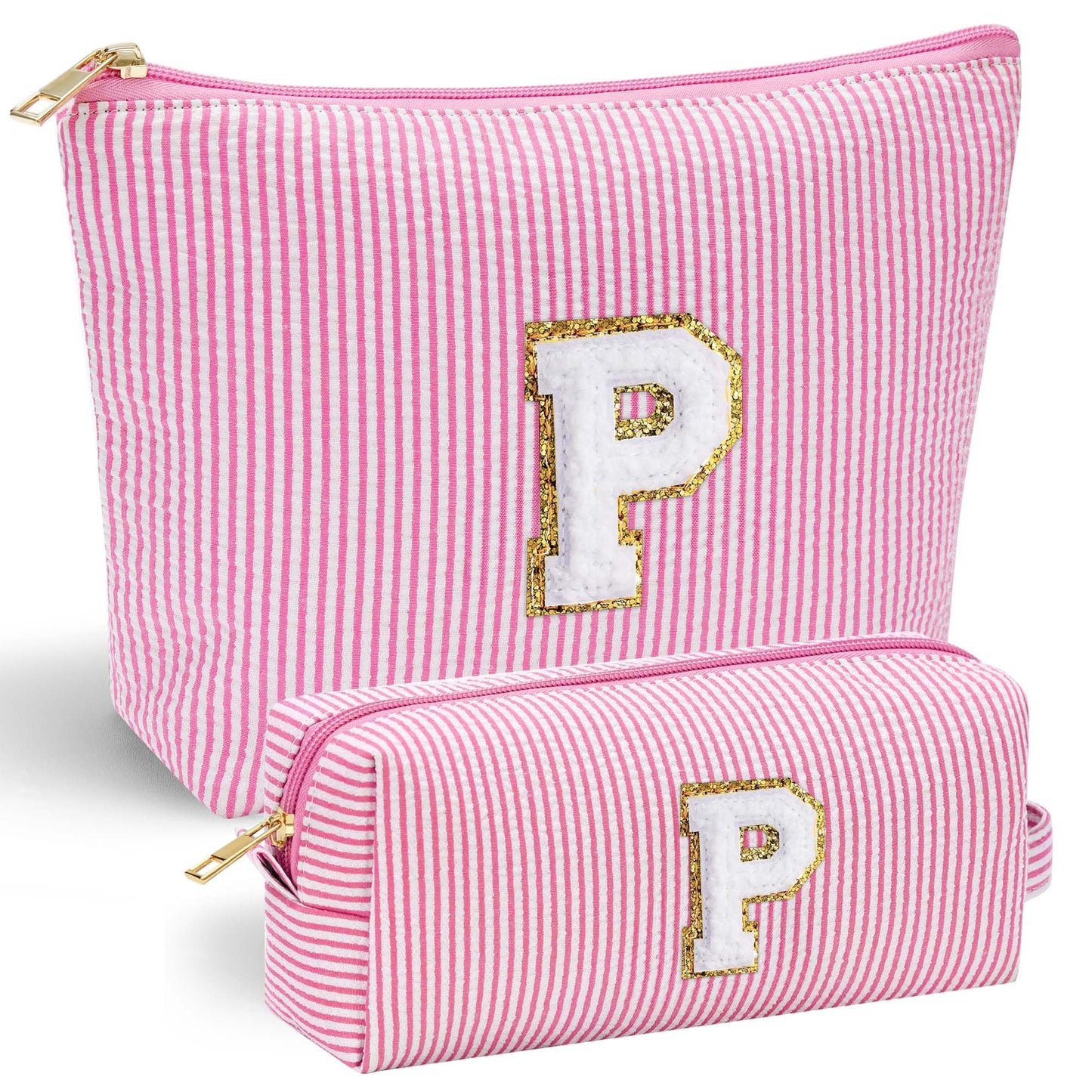 Initial Makeup Bag, Makeup Bag Travel Cosmetic Bag Cute Makeup Bag Personalized Engagement Bridesmaid Best Friend Birthday Gifts for Women Hostess Gifts for Her Friend Female Preppy Stuff M
