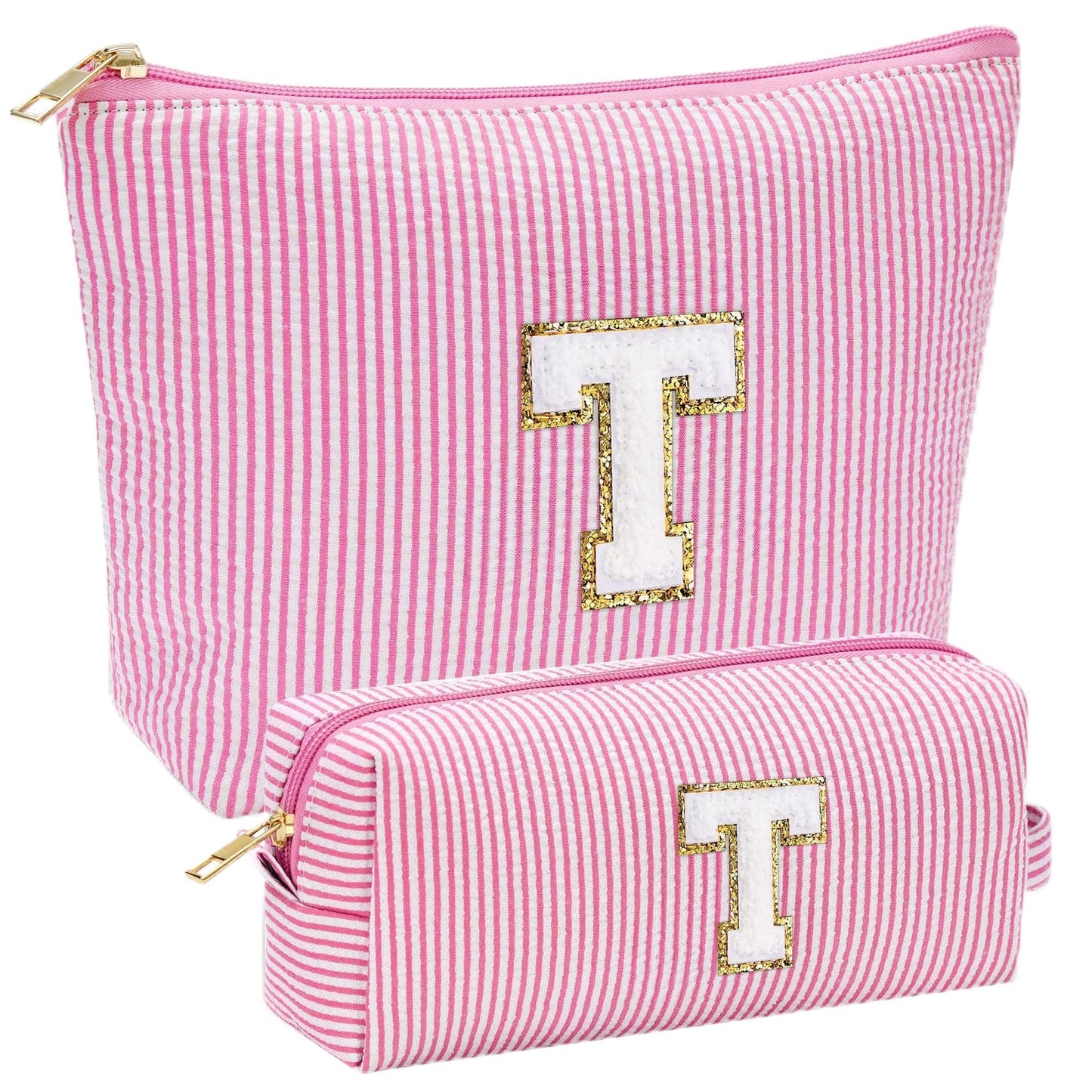 Initial Makeup Bag, Makeup Bag Travel Cosmetic Bag Cute Makeup Bag Personalized Engagement Bridesmaid Best Friend Birthday Gifts for Women Hostess Gifts for Her Friend Female Preppy Stuff M