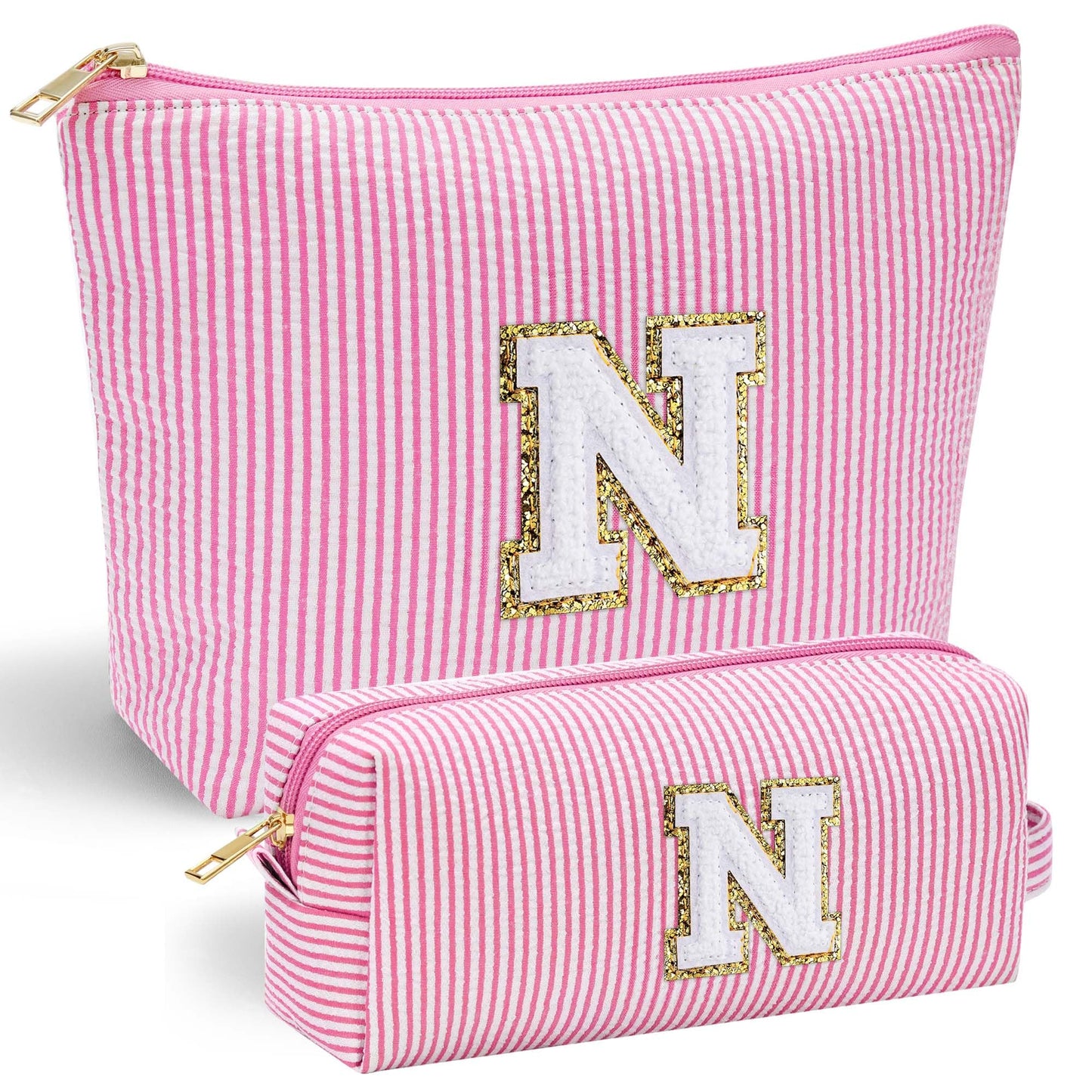 Initial Makeup Bag, Makeup Bag Travel Cosmetic Bag Cute Makeup Bag Personalized Engagement Bridesmaid Best Friend Birthday Gifts for Women Hostess Gifts for Her Friend Female Preppy Stuff M