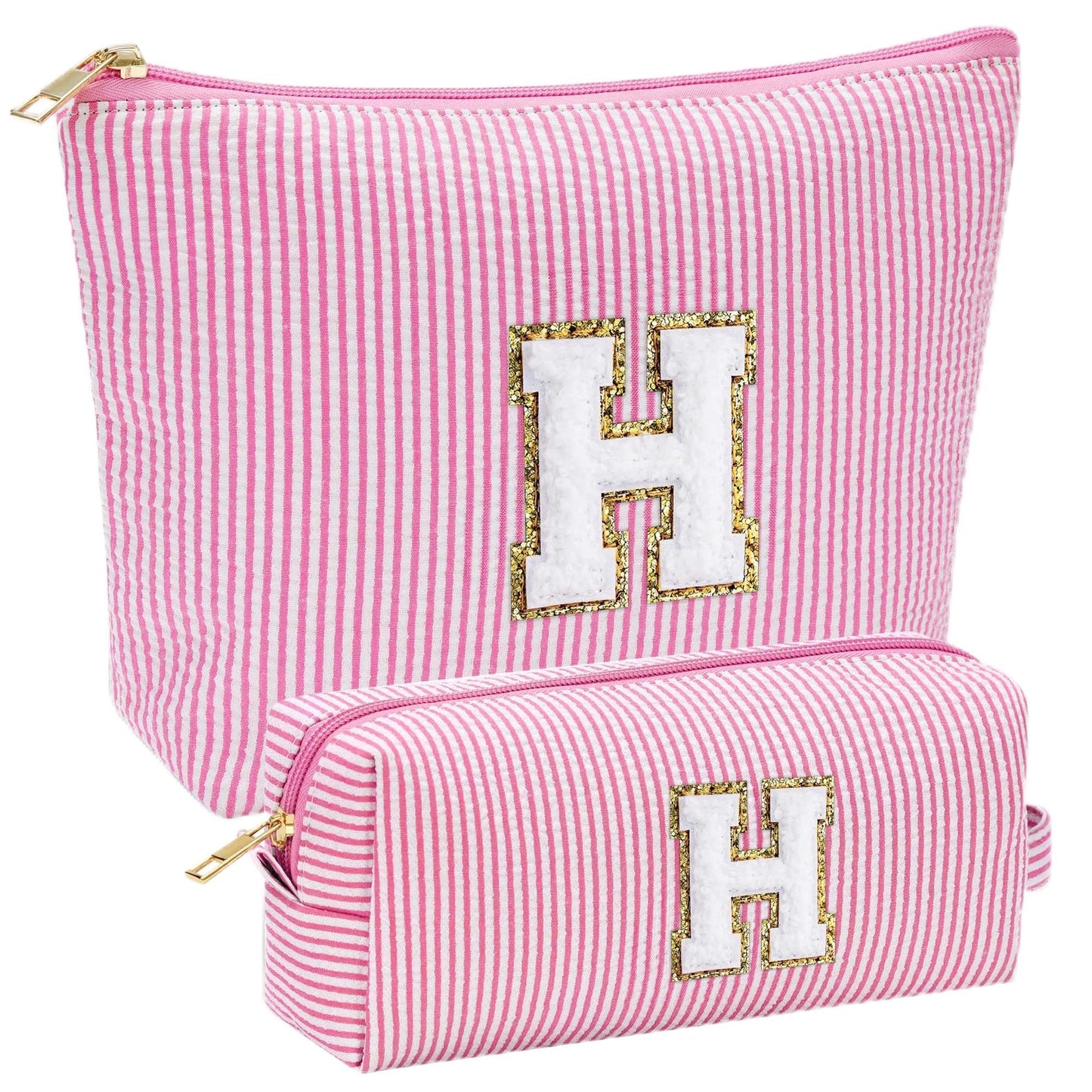 Initial Makeup Bag, Makeup Bag Travel Cosmetic Bag Cute Makeup Bag Personalized Engagement Bridesmaid Best Friend Birthday Gifts for Women Hostess Gifts for Her Friend Female Preppy Stuff M