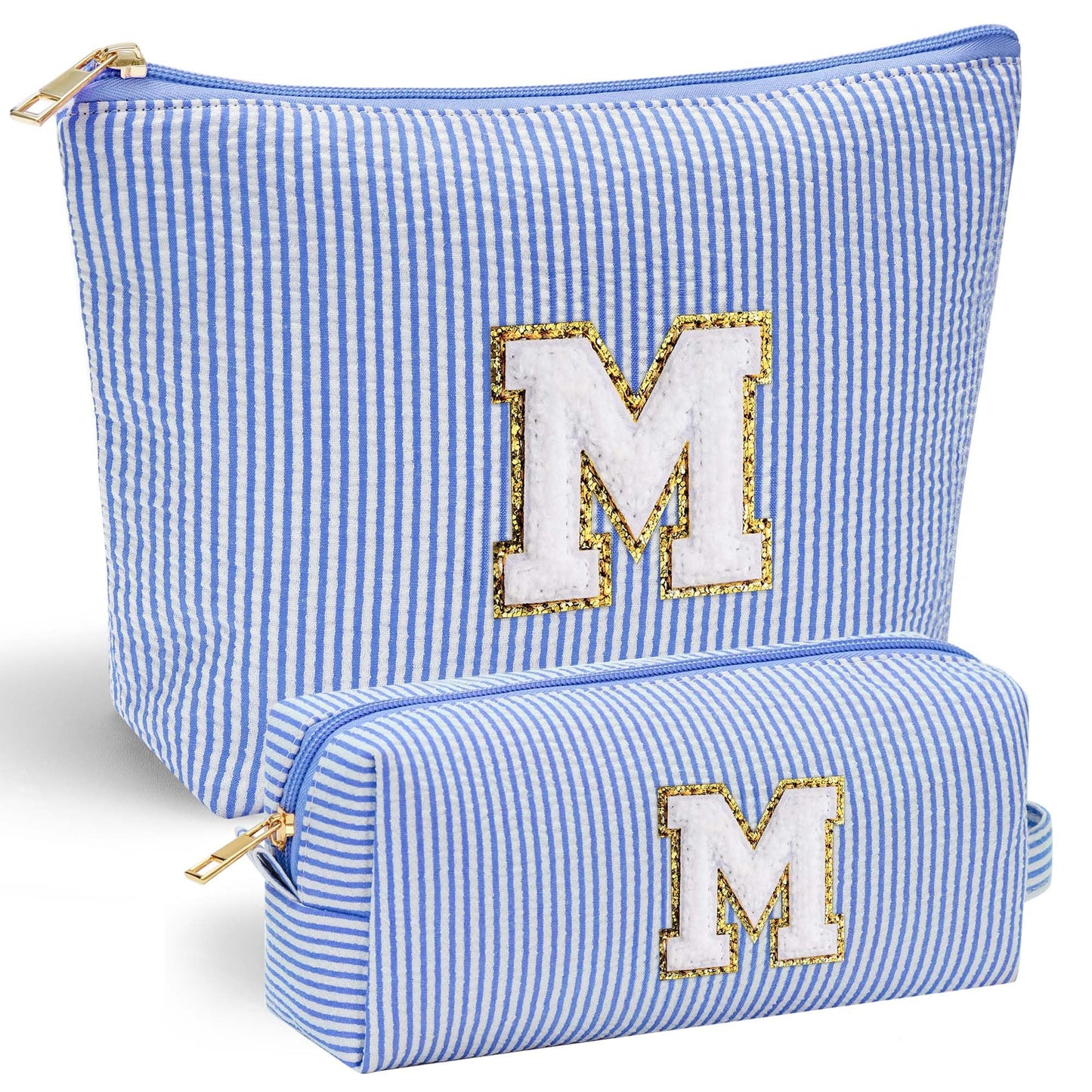 Initial Makeup Bag, Makeup Bag Travel Cosmetic Bag Cute Makeup Bag Personalized Engagement Bridesmaid Best Friend Birthday Gifts for Women Hostess Gifts for Her Friend Female Preppy Stuff M