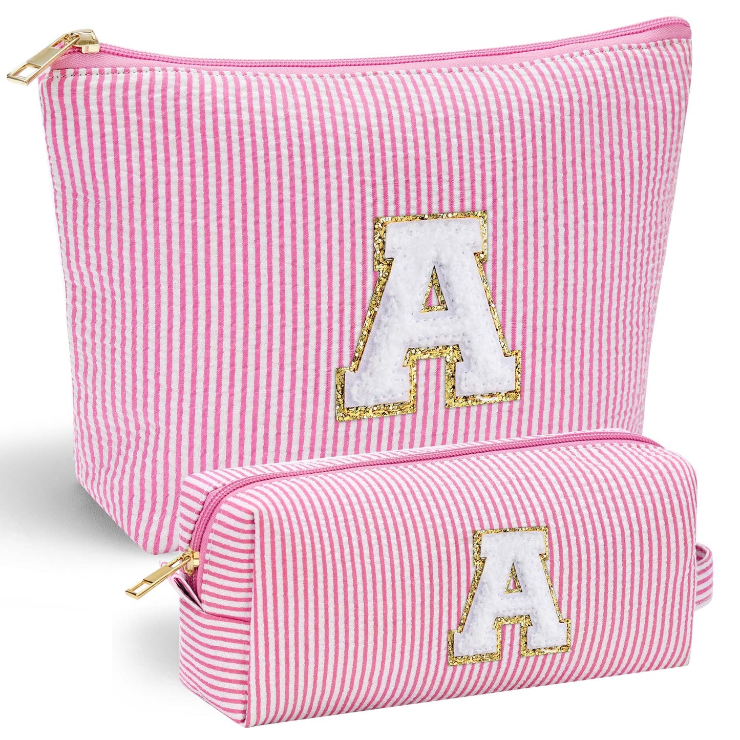 Initial Makeup Bag, Makeup Bag Travel Cosmetic Bag Cute Makeup Bag Personalized Engagement Bridesmaid Best Friend Birthday Gifts for Women Hostess Gifts for Her Friend Female Preppy Stuff M
