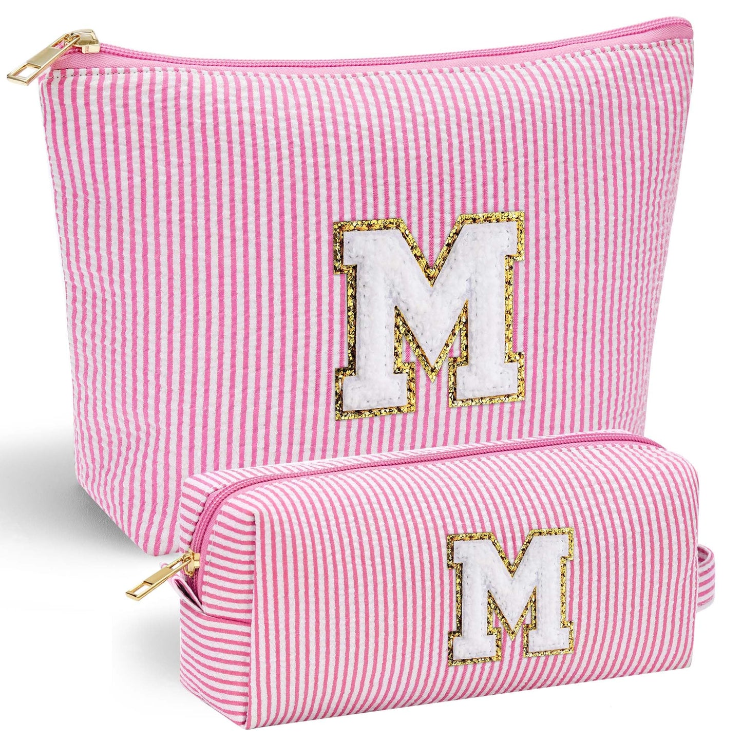 Initial Makeup Bag, Makeup Bag Travel Cosmetic Bag Cute Makeup Bag Personalized Engagement Bridesmaid Best Friend Birthday Gifts for Women Hostess Gifts for Her Friend Female Preppy Stuff M