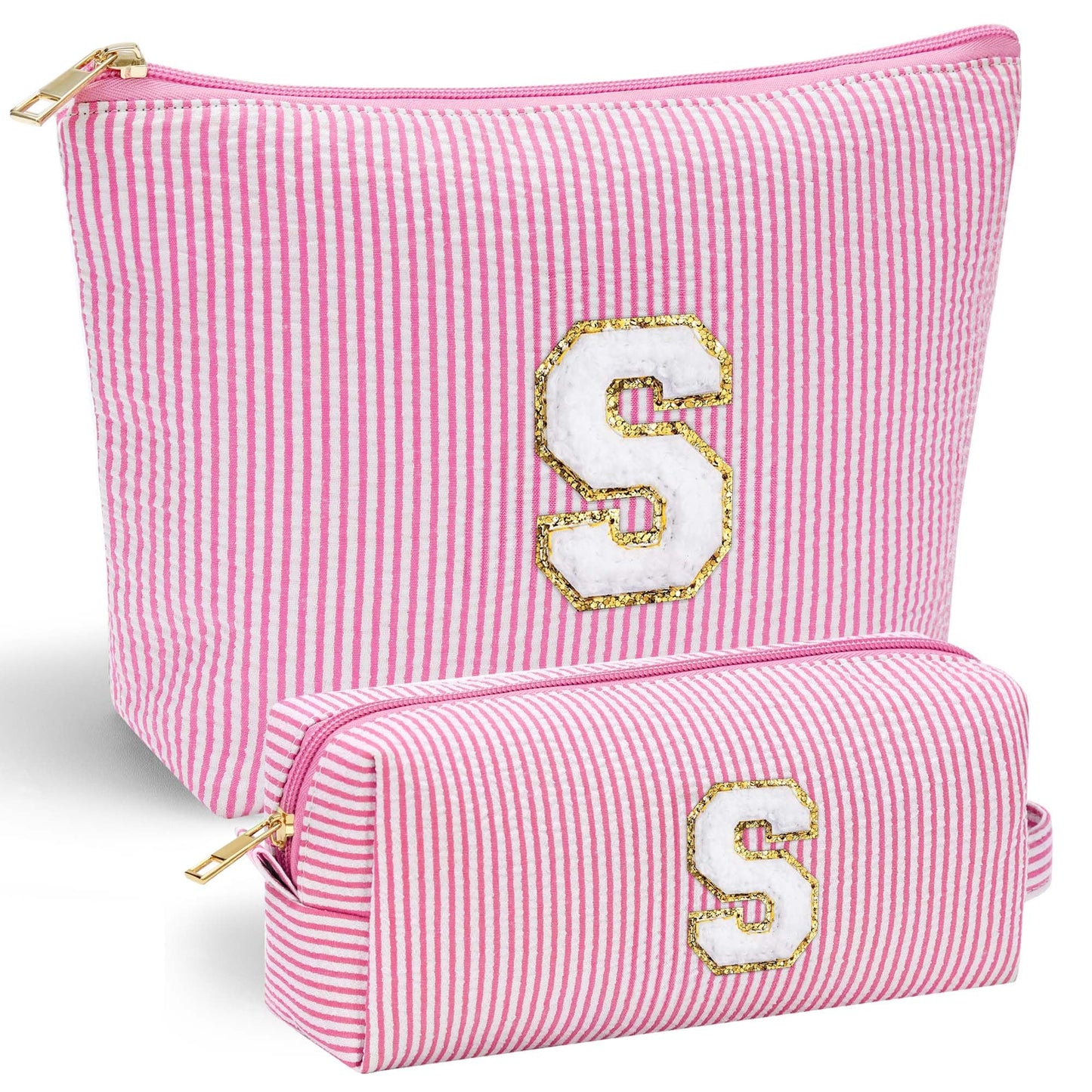 Initial Makeup Bag, Makeup Bag Travel Cosmetic Bag Cute Makeup Bag Personalized Engagement Bridesmaid Best Friend Birthday Gifts for Women Hostess Gifts for Her Friend Female Preppy Stuff M