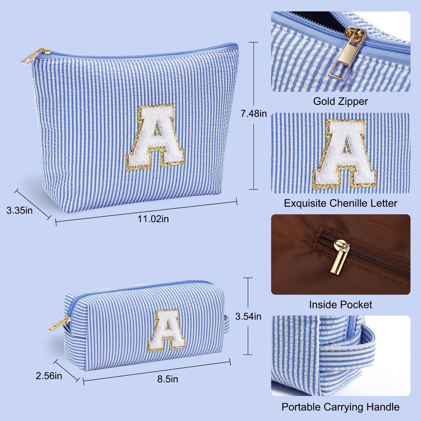 Initial Makeup Bag, Makeup Bag Travel Cosmetic Bag Cute Makeup Bag Personalized Engagement Bridesmaid Best Friend Birthday Gifts for Women Hostess Gifts for Her Friend Female Preppy Stuff M
