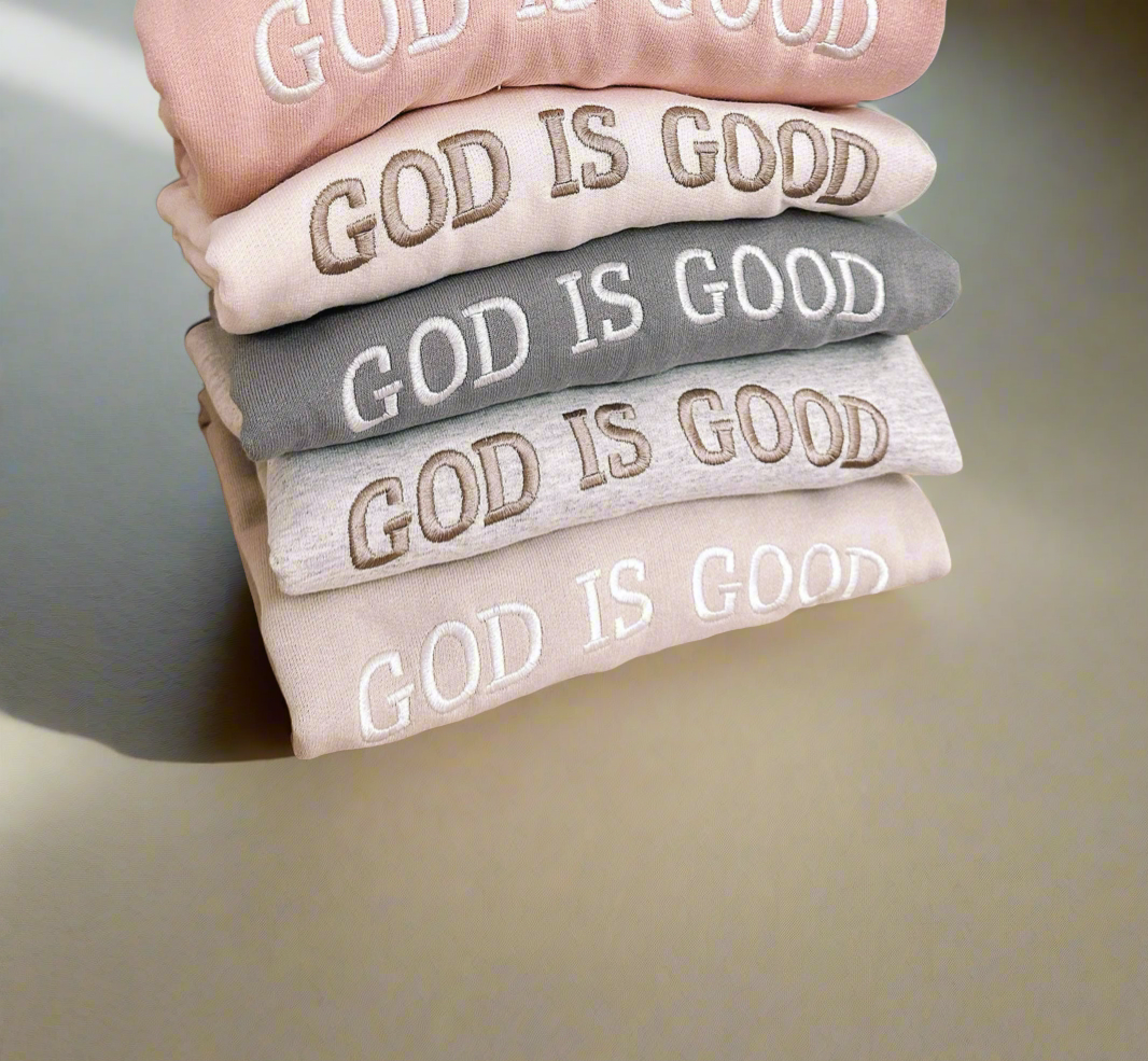 Embroidered GOD IS GOOD Sweatshirt: Cream