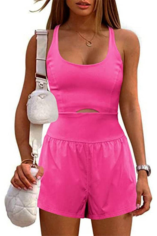 Summer Yoga Sportswear Plain One Piece Romper ZK1252: Pink / Blue