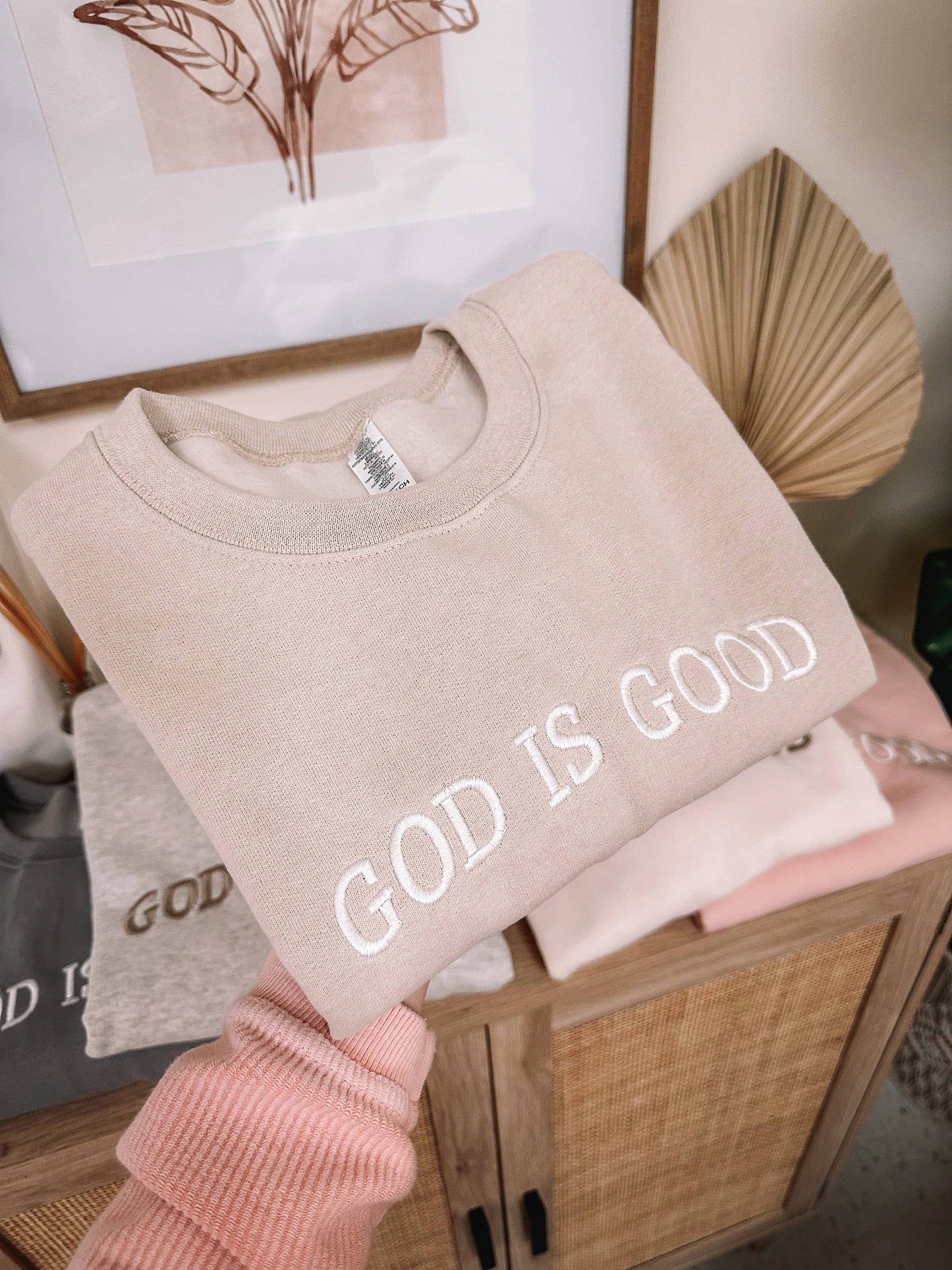 Embroidered GOD IS GOOD Sweatshirt: Cream