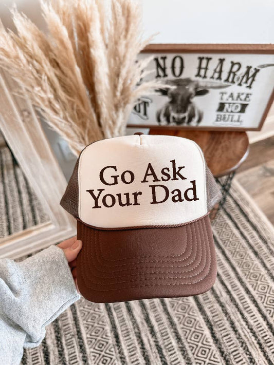 Go Ask Your Dad Brown & Tan Trucker Hat/Brown Ink