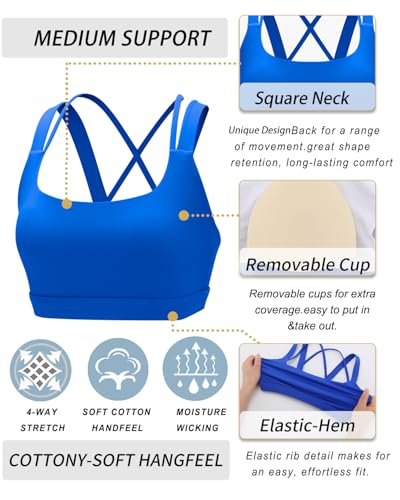 RUNNING GIRL Sports Bra for Women, Criss-Cross Back Padded Strappy Sports Bras Medium Support Yoga Bra with Removable Cups