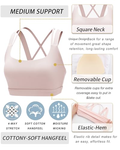 RUNNING GIRL Sports Bra for Women, Criss-Cross Back Padded Strappy Sports Bras Medium Support Yoga Bra with Removable Cups