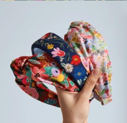 RIFLE PAPER CO. Garden Party Knotted Fabric Headband | Signature Bright Floral Pattern, Top Off Your Outfit. Covered Plastic Band Durable for Everyday Use (Gift for Mom, Teen, Girl)