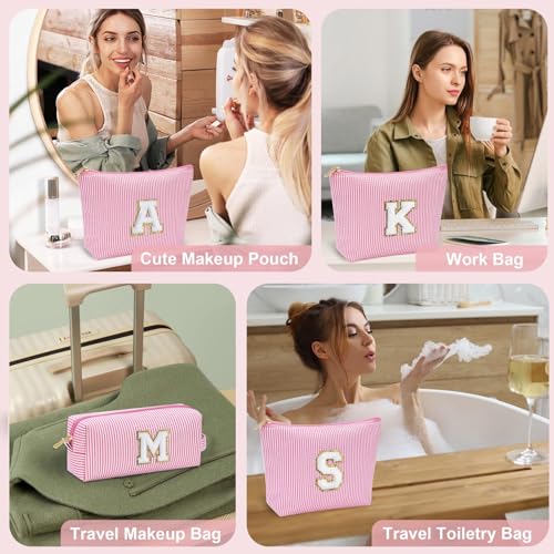 Initial Makeup Bag, Makeup Bag Travel Cosmetic Bag Cute Makeup Bag Personalized Engagement Bridesmaid Best Friend Birthday Gifts for Women Hostess Gifts for Her Friend Female Preppy Stuff M