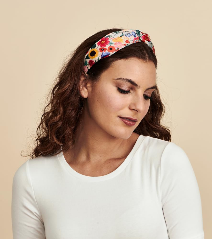 RIFLE PAPER CO. Garden Party Knotted Fabric Headband | Signature Bright Floral Pattern, Top Off Your Outfit. Covered Plastic Band Durable for Everyday Use (Gift for Mom, Teen, Girl)