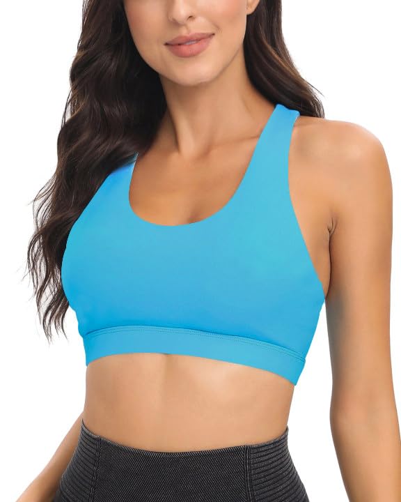 RUNNING GIRL Sports Bra for Women, Criss-Cross Back Padded Strappy Sports Bras Medium Support Yoga Bra with Removable Cups