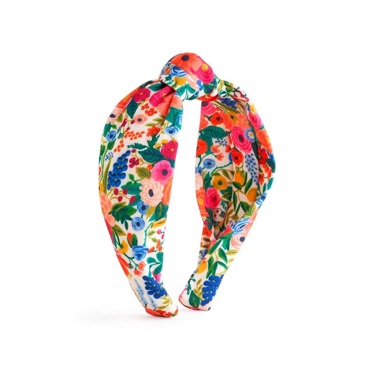 RIFLE PAPER CO. Garden Party Knotted Fabric Headband | Signature Bright Floral Pattern, Top Off Your Outfit. Covered Plastic Band Durable for Everyday Use (Gift for Mom, Teen, Girl)