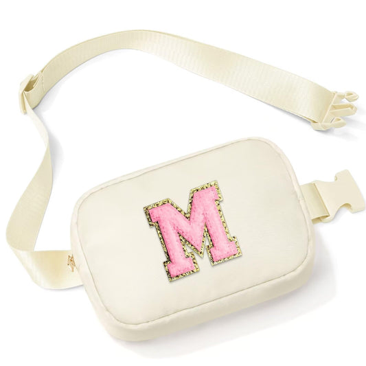 Initial Belt Bag - Crossbody Bags Women - Fanny Packs for Women Cross Body Bag White Small Waist Packs Travel Everywhere Belt Bag Monogram Crossbody Bag M