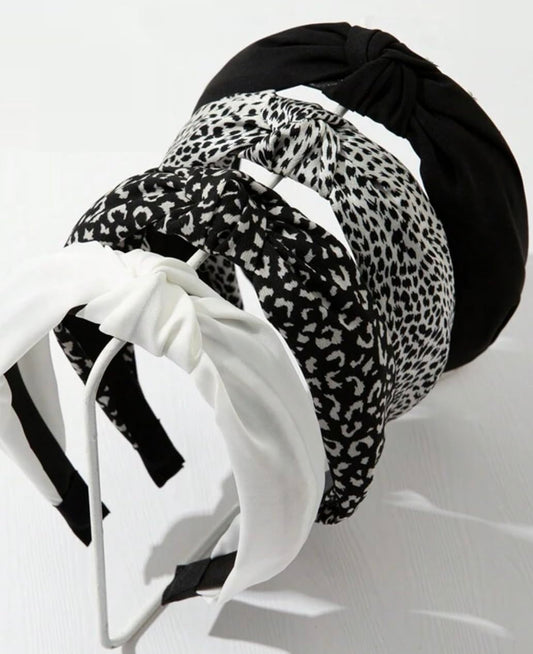Knotted Headbands for Women Non Slip Fashion Women Headbands for Hair Cute Hairband for Women's Hair Wide Top Knot Hair Hoops for Girls Black White Leopard Head Band Trendy Hair Accessories for Women
