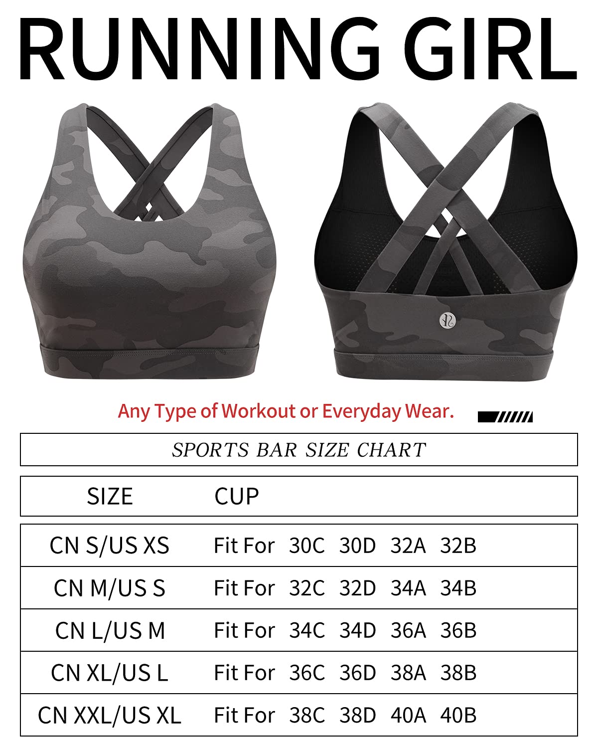 RUNNING GIRL Sports Bra for Women, Criss-Cross Back Padded Strappy Sports Bras Medium Support Yoga Bra with Removable Cups