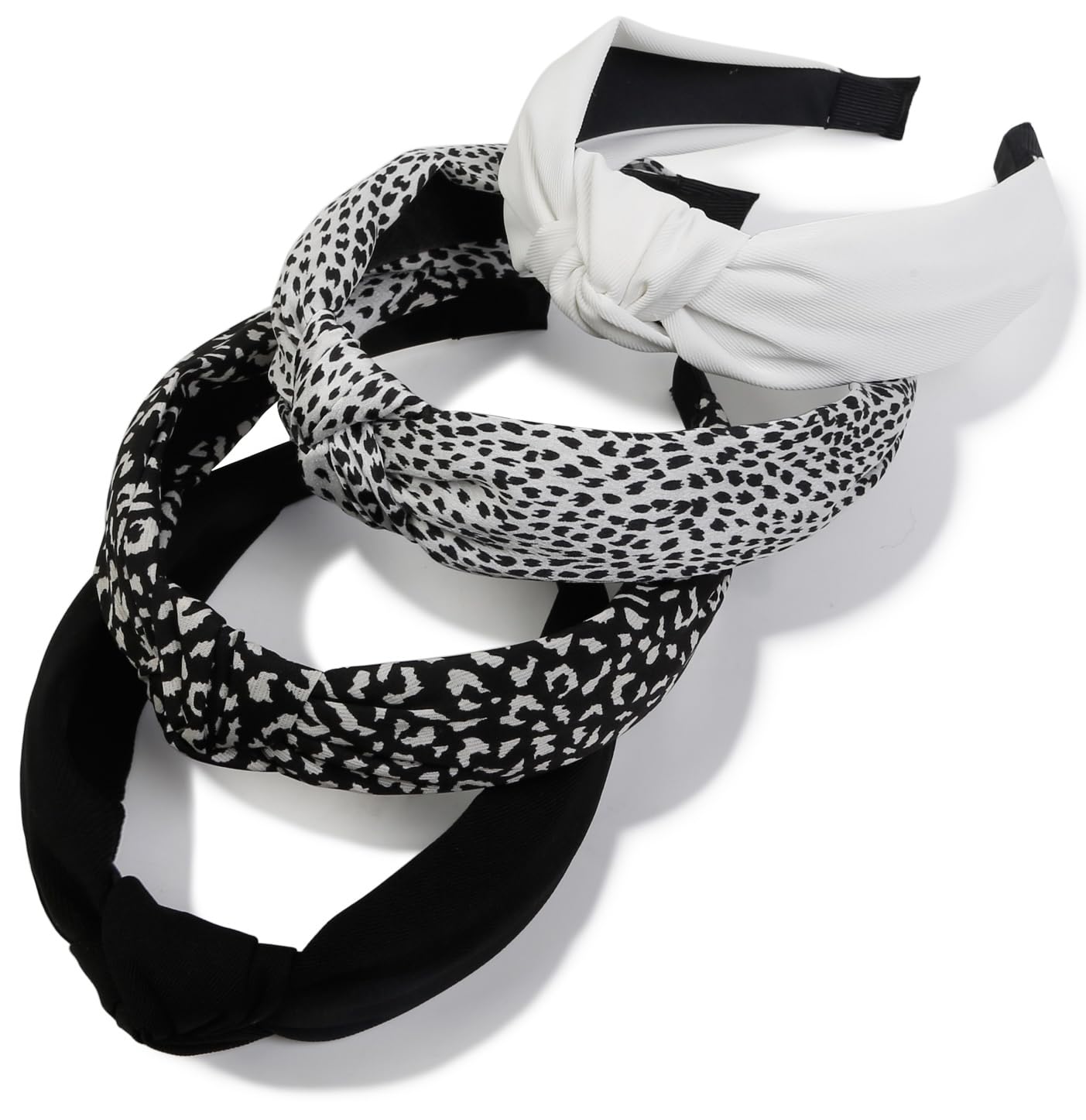 Knotted Headbands for Women Non Slip Fashion Women Headbands for Hair Cute Hairband for Women's Hair Wide Top Knot Hair Hoops for Girls Black White Leopard Head Band Trendy Hair Accessories for Women
