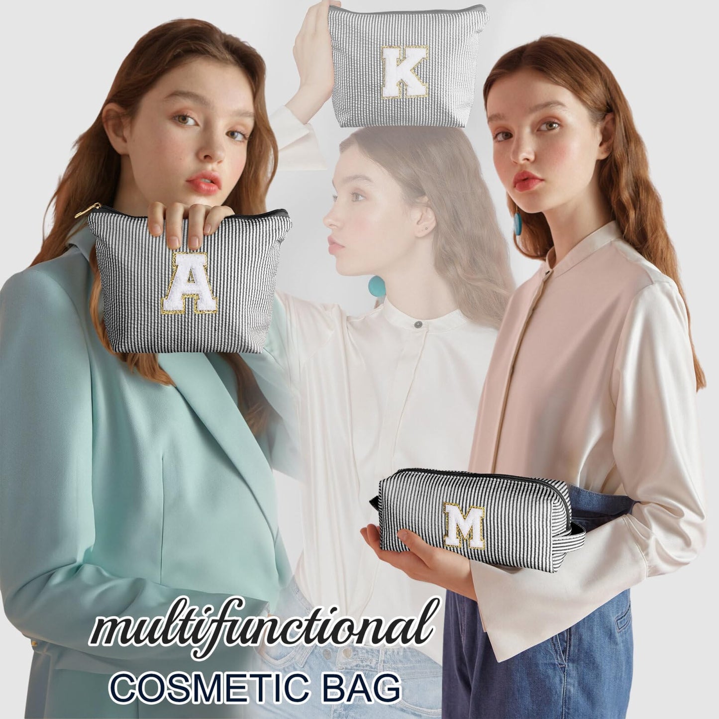 Initial Makeup Bag, Makeup Bag Travel Cosmetic Bag Cute Makeup Bag Personalized Engagement Bridesmaid Best Friend Birthday Gifts for Women Hostess Gifts for Her Friend Female Preppy Stuff M