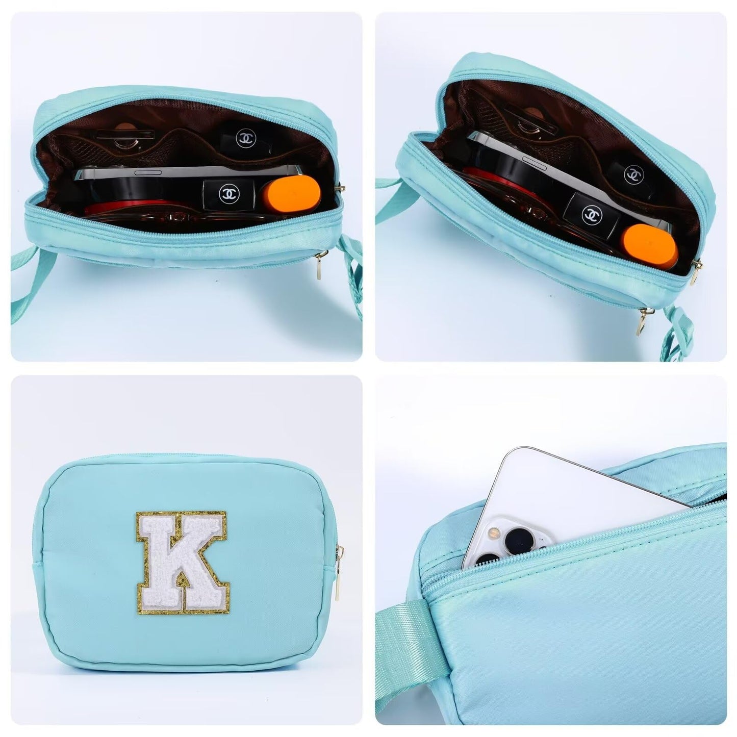 Initial Belt Bag - Crossbody Bags Women - Fanny Packs for Women Cross Body Bag White Small Waist Packs Travel Everywhere Belt Bag Monogram Crossbody Bag M