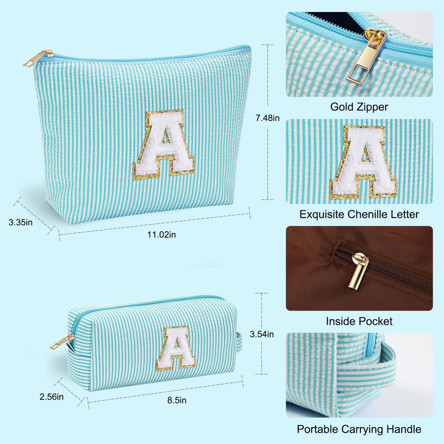 Initial Makeup Bag, Makeup Bag Travel Cosmetic Bag Cute Makeup Bag Personalized Engagement Bridesmaid Best Friend Birthday Gifts for Women Hostess Gifts for Her Friend Female Preppy Stuff M