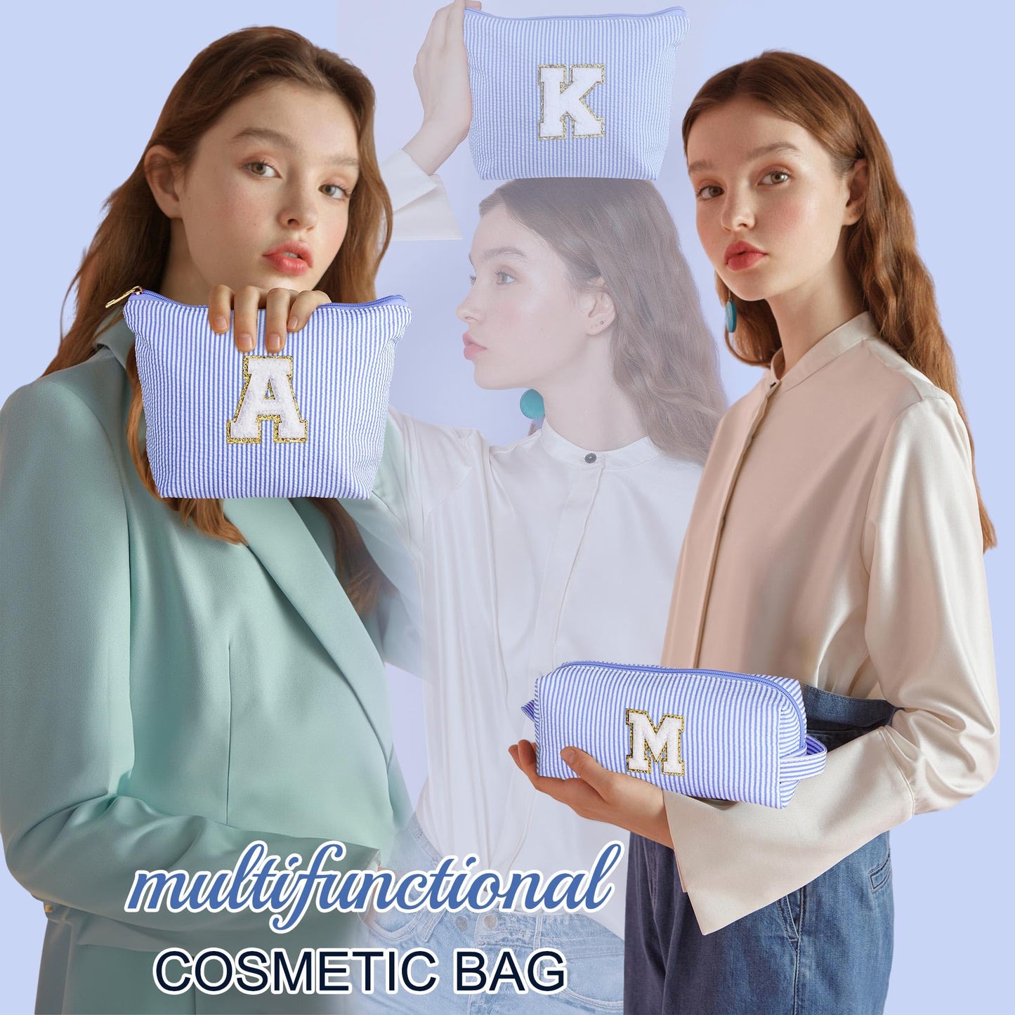 Initial Makeup Bag, Makeup Bag Travel Cosmetic Bag Cute Makeup Bag Personalized Engagement Bridesmaid Best Friend Birthday Gifts for Women Hostess Gifts for Her Friend Female Preppy Stuff M