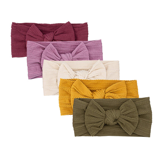 Parker Baby Girl Headbands - 5 Pack of Cable Knit Nylon Bows for Girls -"Matilda Set"
